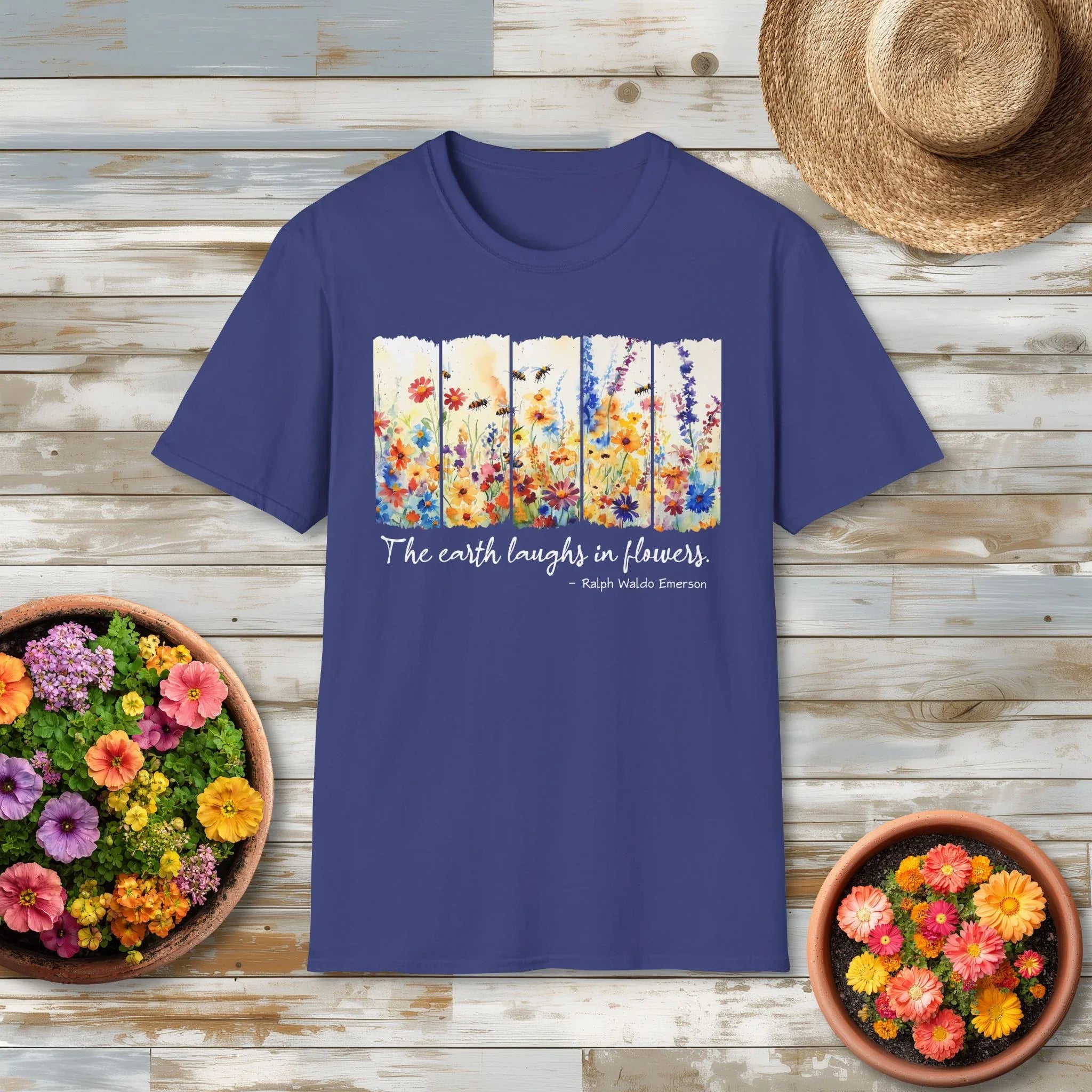 Earth Laughs in Flowers T-Shirt for Nature Lovers – Bee in Bloom