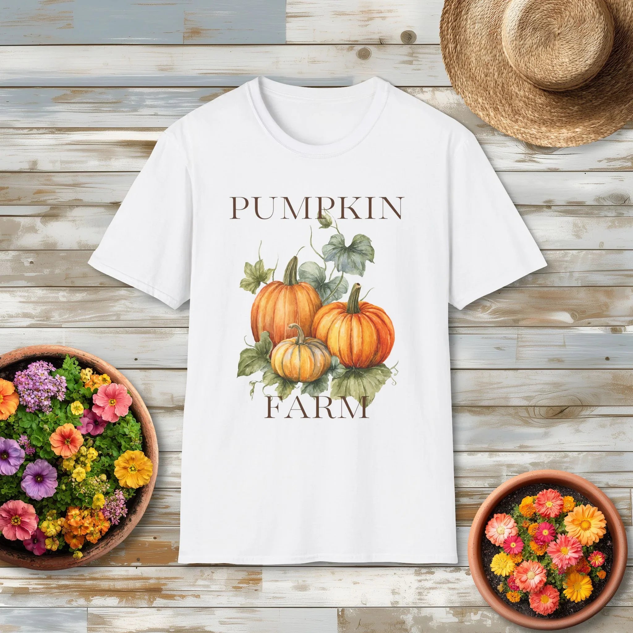 Autumn Pumpkin Farm Watercolor Shirt with Vintage Farm Style