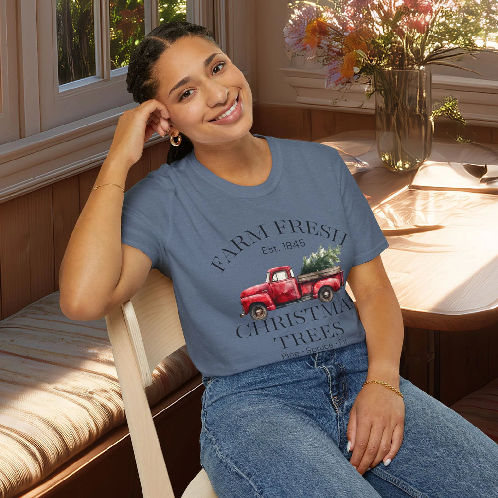 Farm Fresh Christmas Trees T-Shirt with Vintage Farm Style