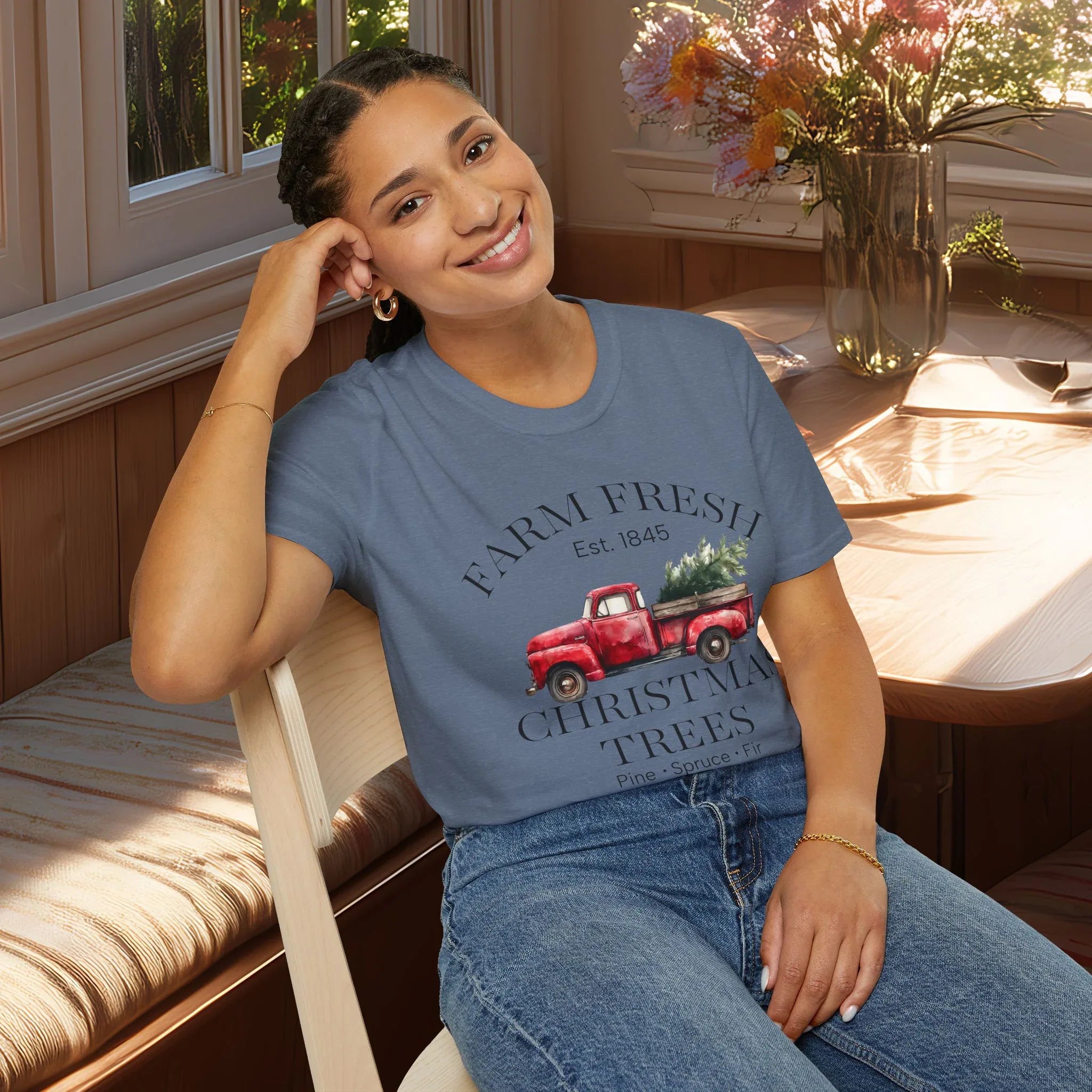 Farm Fresh Christmas Trees T-Shirt with Vintage Farm Style