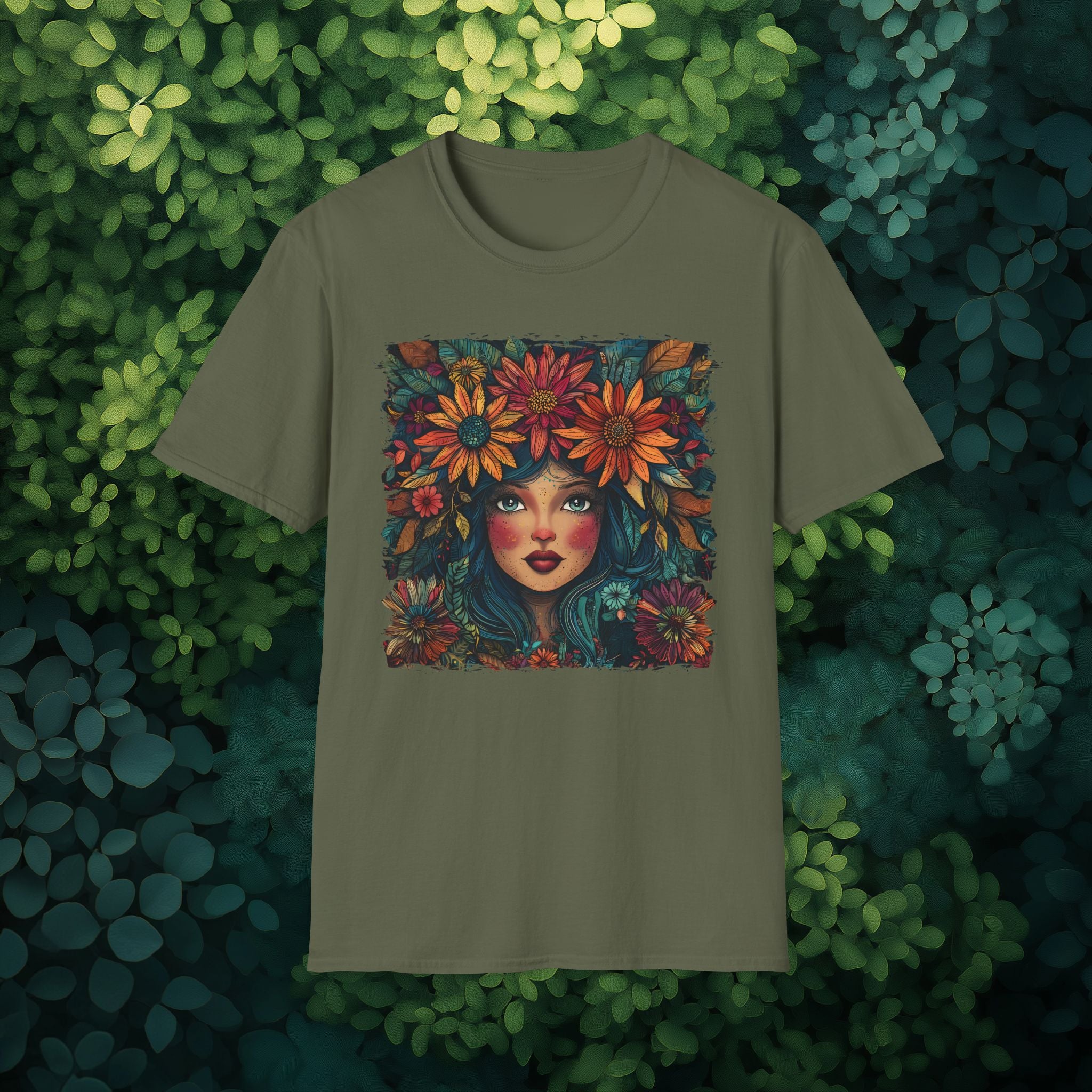 Floral Fantasy Garden Goddess T-Shirt for Plant Lovers and Gardeners