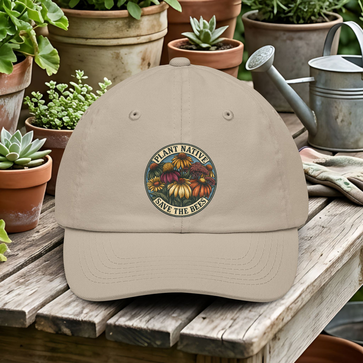 Plant Native Save the Bees Dad Hat – Native Wildflower Pollinator Cap
