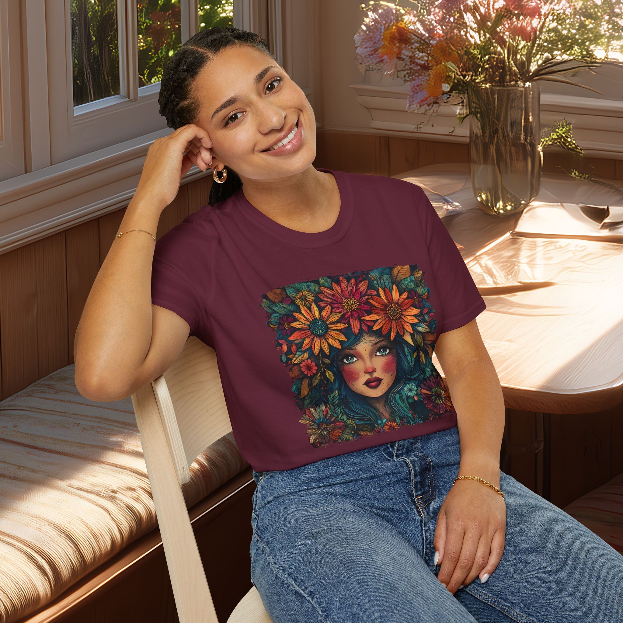 Floral Fantasy Garden Goddess T-Shirt for Plant Lovers and Gardeners