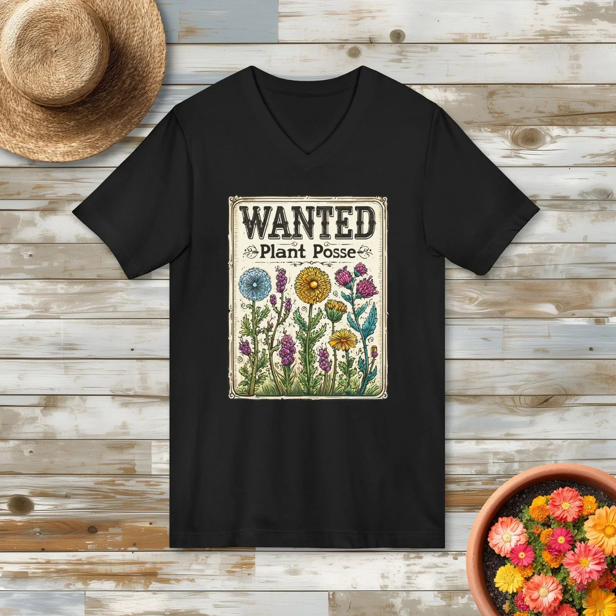 Plant Posse Wanted Poster V-Neck T-Shirt