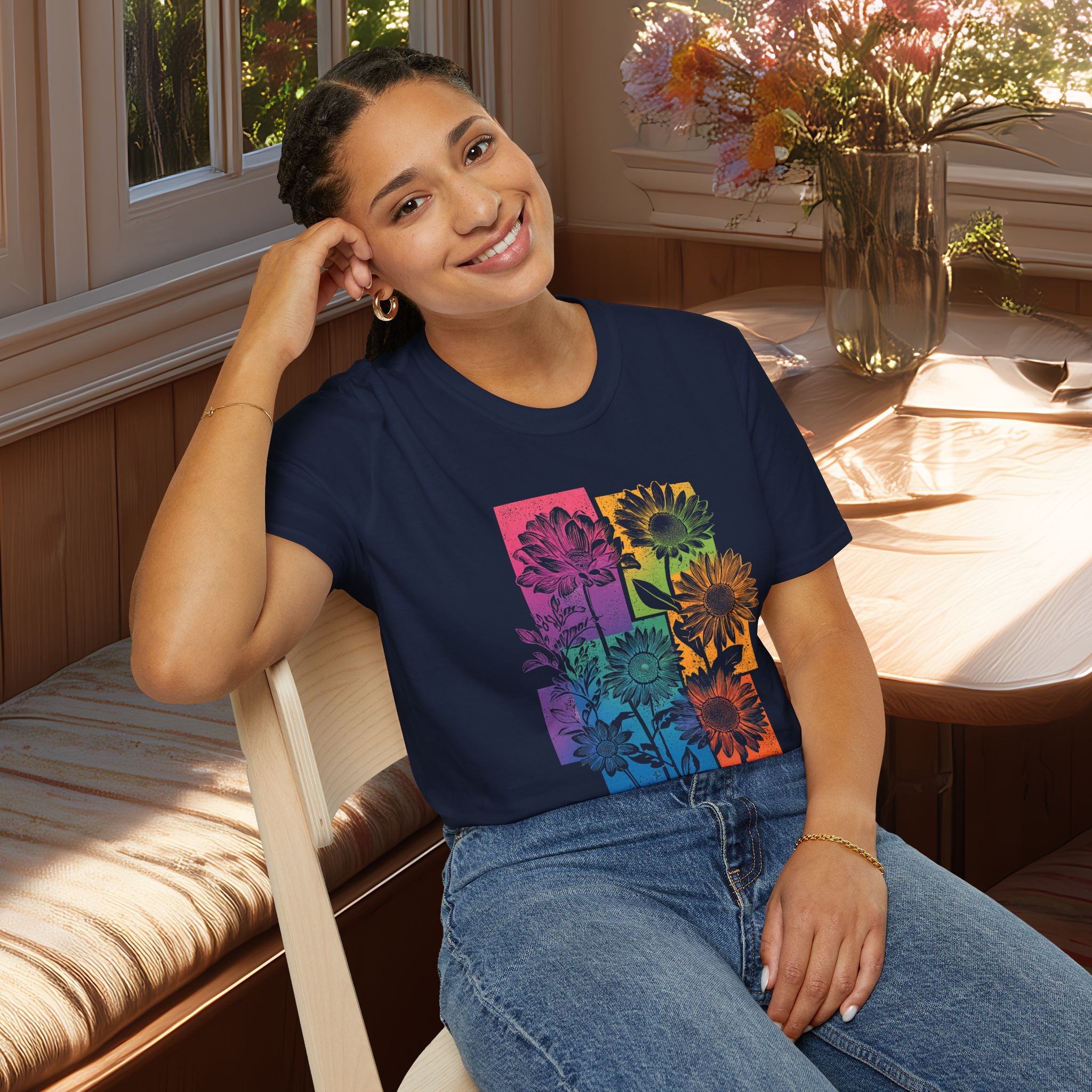 Retro Rainbow Floral Collage T-Shirt