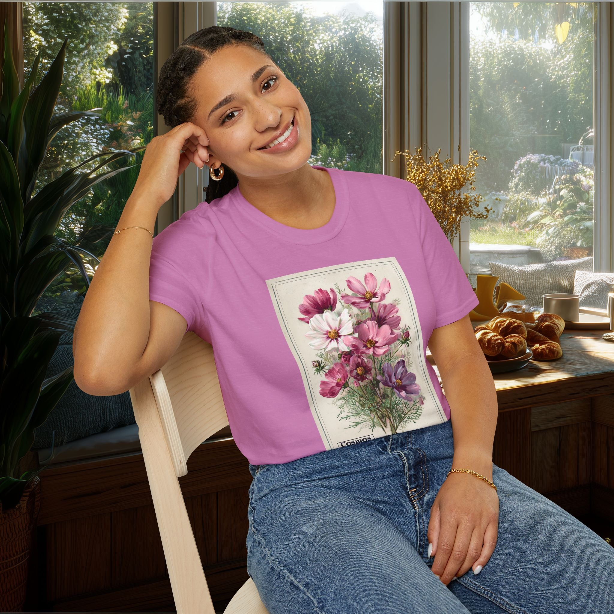 Vintage Cosmos Seed Packet Unisex T-Shirt for Gardeners, Nature Lovers, Summer Casual Wear