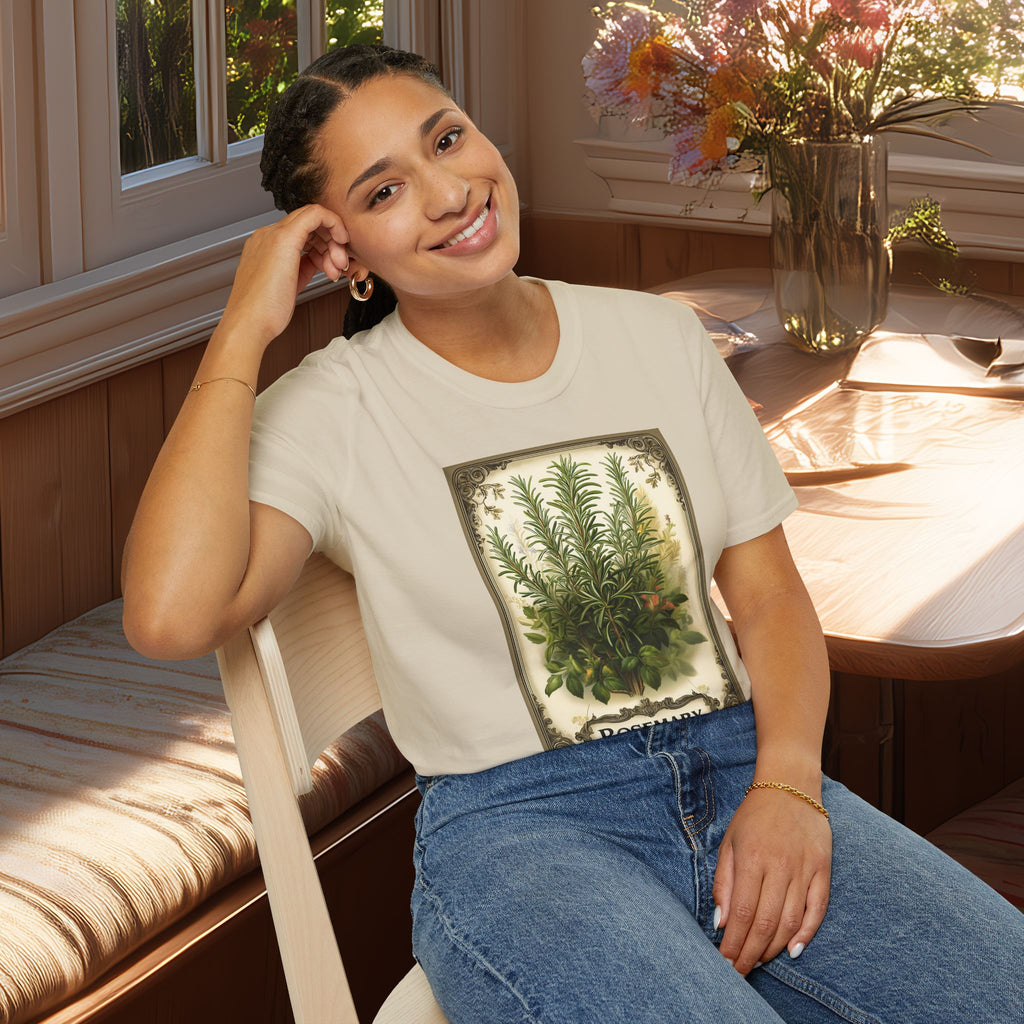 Retro Rosemary Herb Seed Packet Unisex T-Shirt for Gardeners, Nature Lovers, Summer Casual Wear