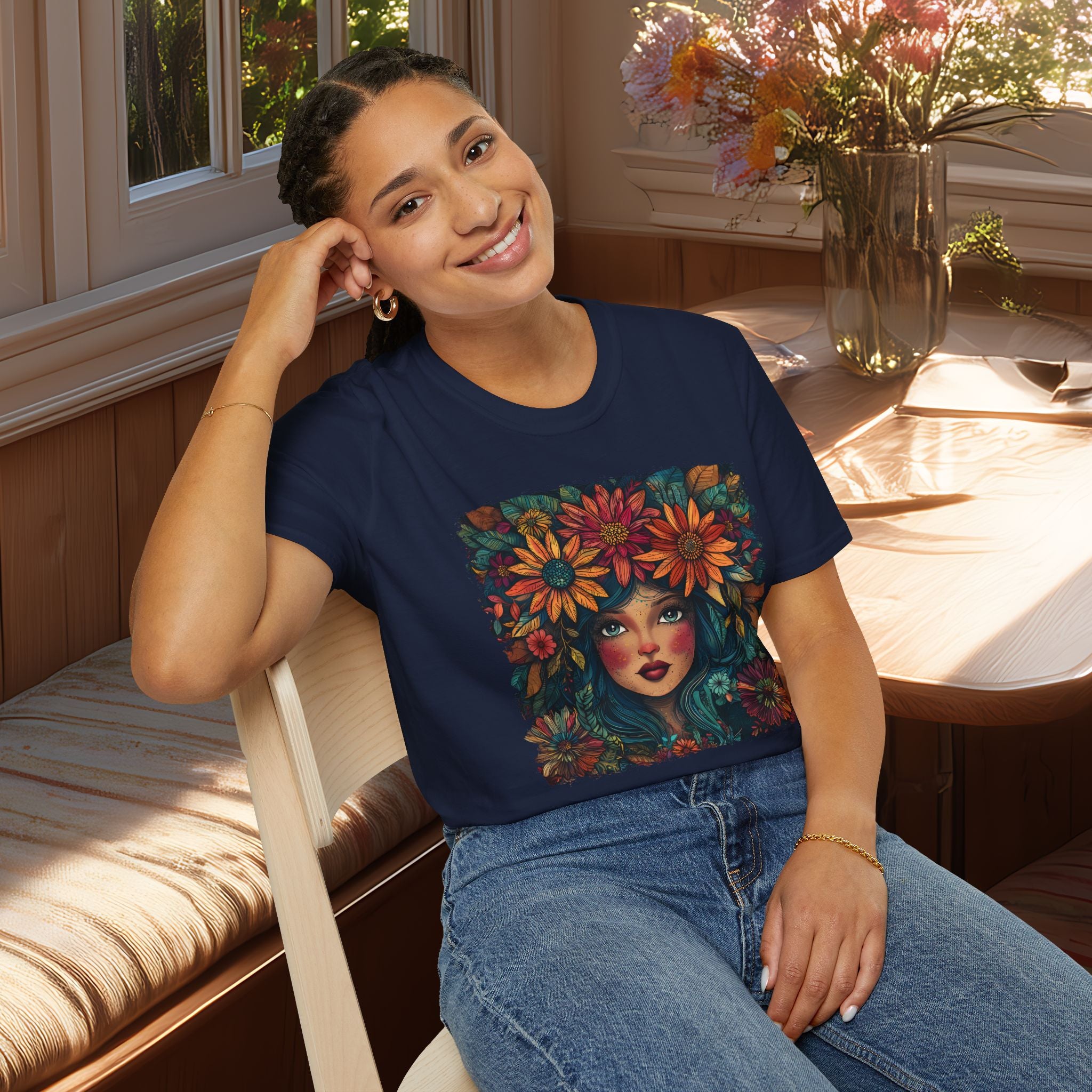 Floral Fantasy Garden Goddess T-Shirt for Plant Lovers and Gardeners