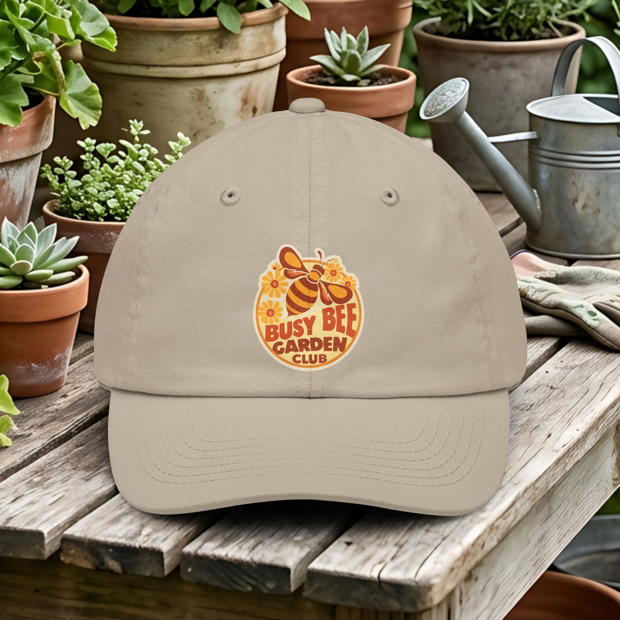 Retro Busy Bee Garden Club Emblem Dad Hat