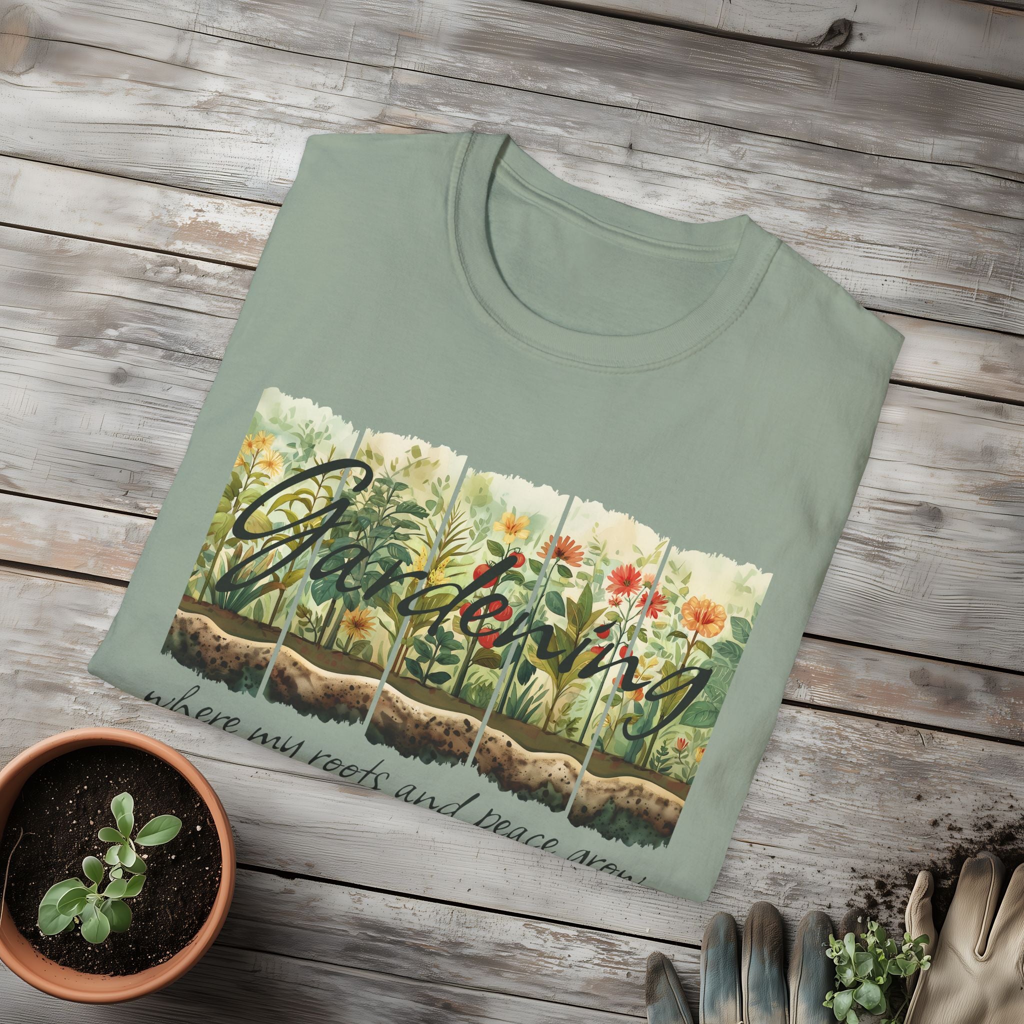 Where My Roots and Peace Grow T-Shirt for Gardeners