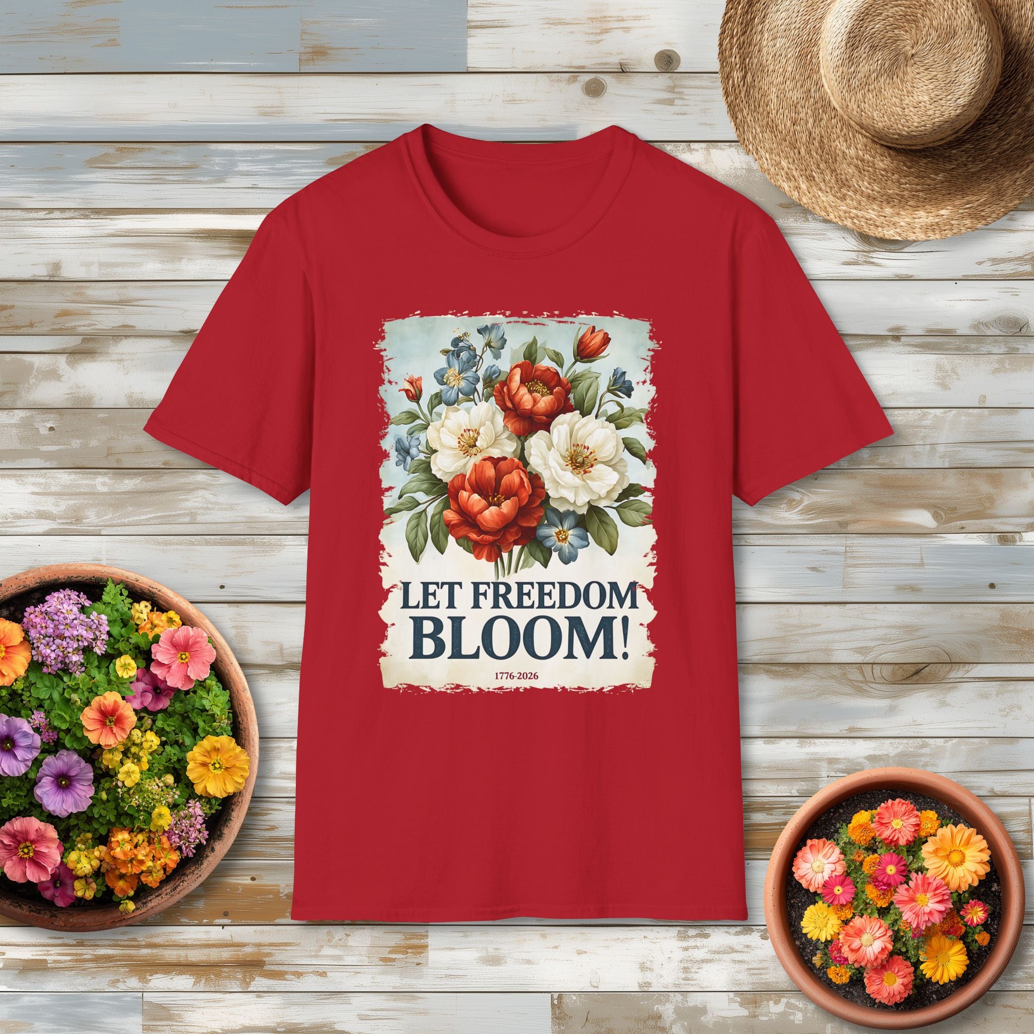 Let Freedom Bloom Patriotic Floral Vintage Poster T-Shirt