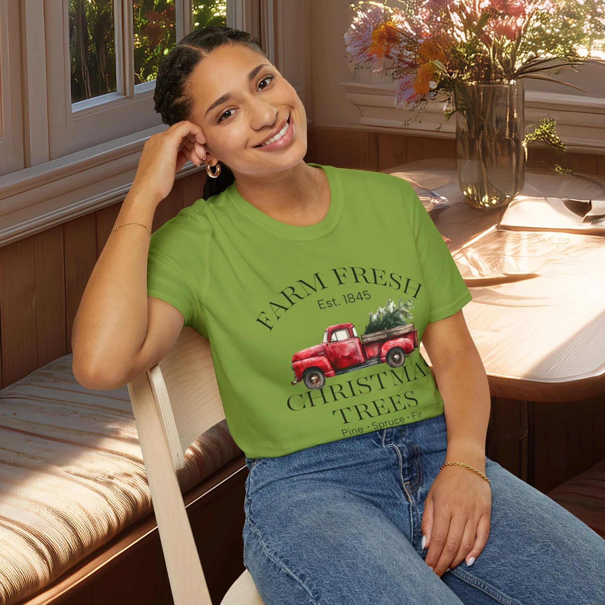 Farm Fresh Christmas Trees T-Shirt with Vintage Farm Style