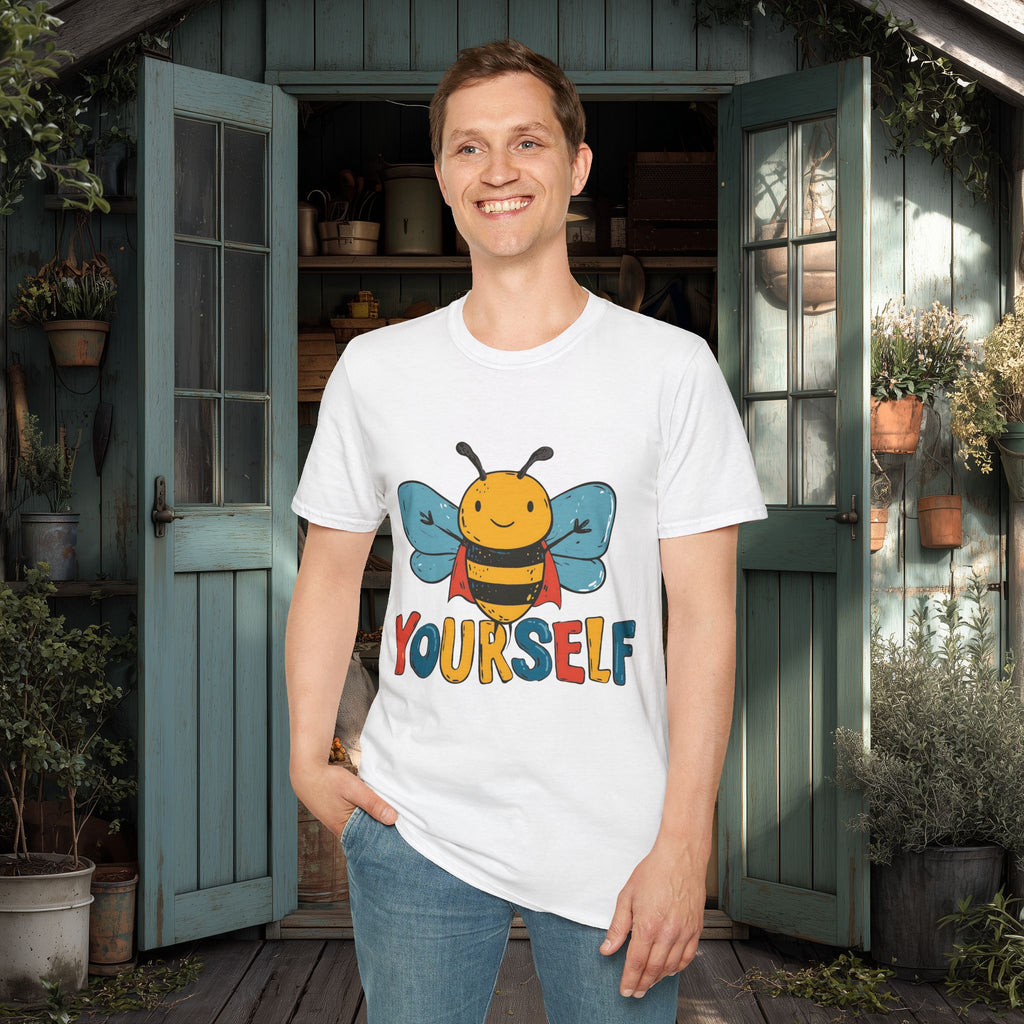 Cartoon Bee Yourself Unisex T-Shirt for Gardeners, Nature Lovers, Yoga Enthusiasts