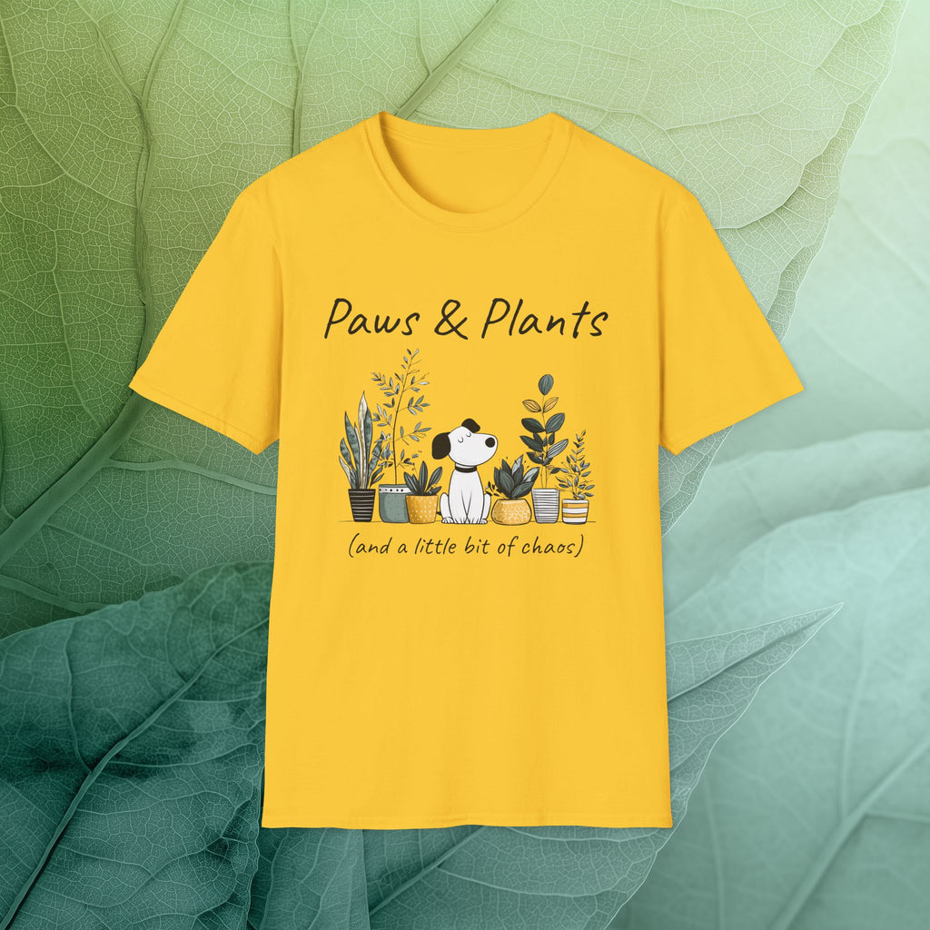 Cute Dog and Plants Tee – “Paws & Plants (and a little bit of chaos)”