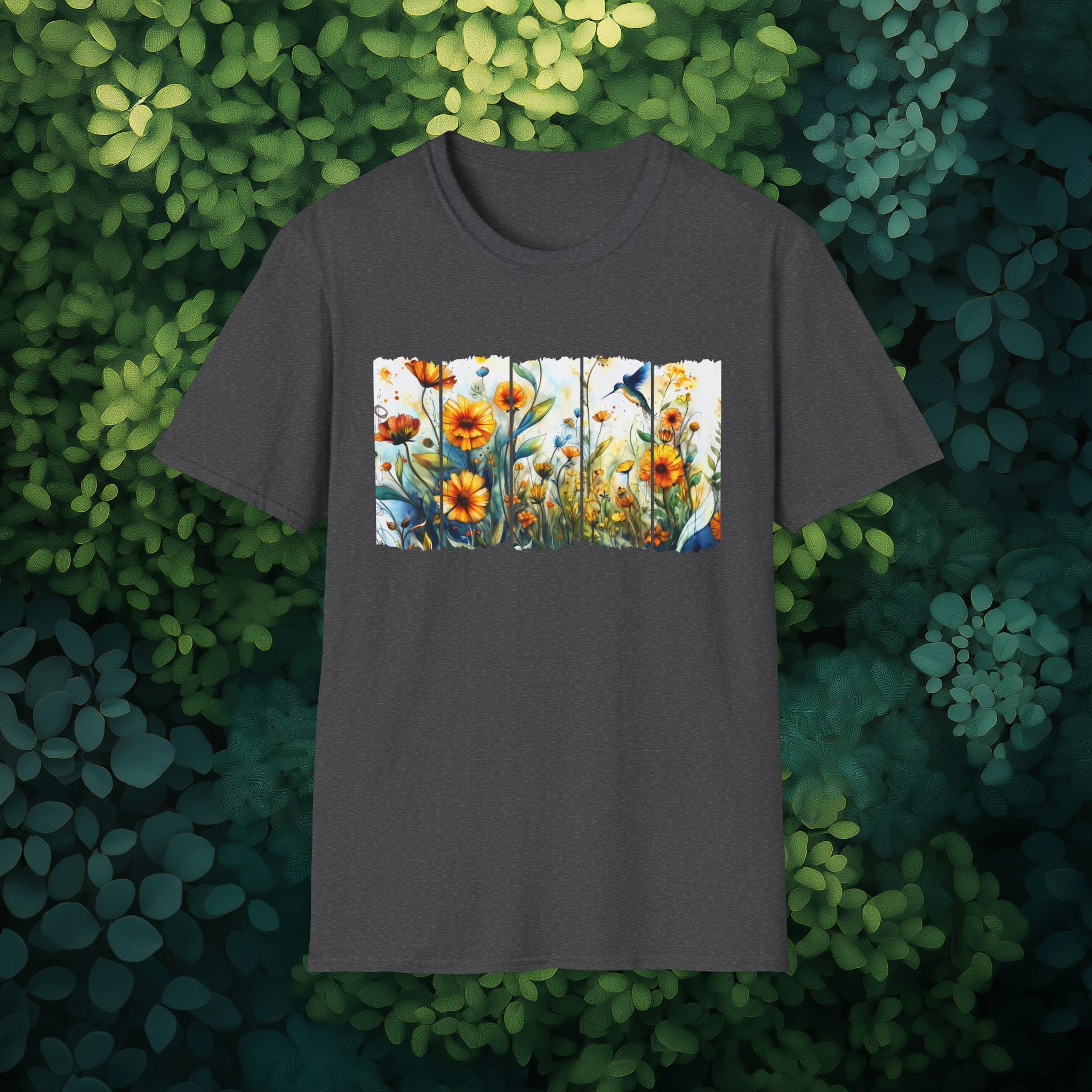 Hummingbird in Wildflowers Unisex T-Shirt for Gardeners, Nature Lovers, Bee Enthusiasts