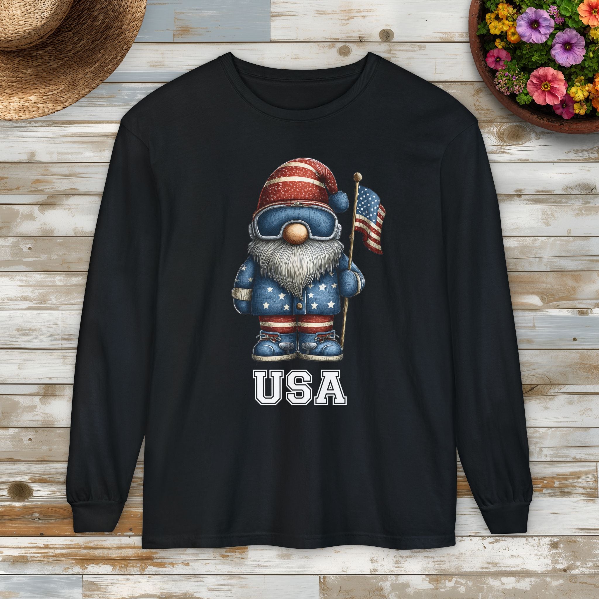 USA Winter Sports Garden Gnome Long Sleeve Tee
