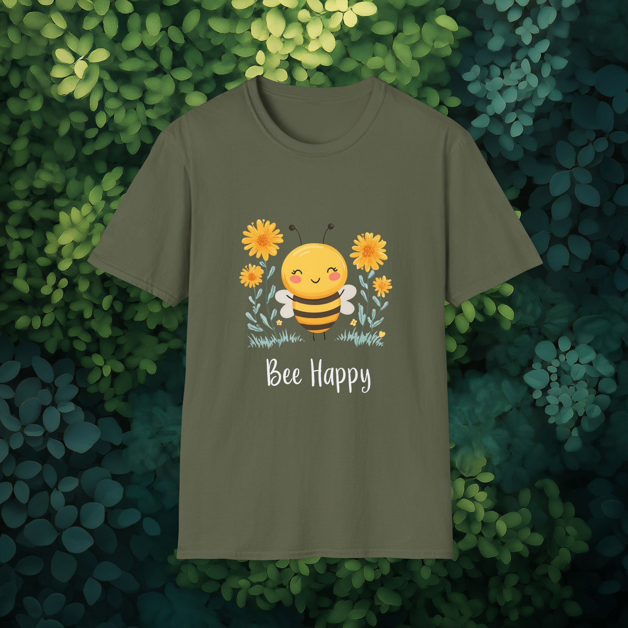 Cartoon Bee Happy Unisex T-Shirt for Gardeners, Nature Lovers, Bee Enthusiasts