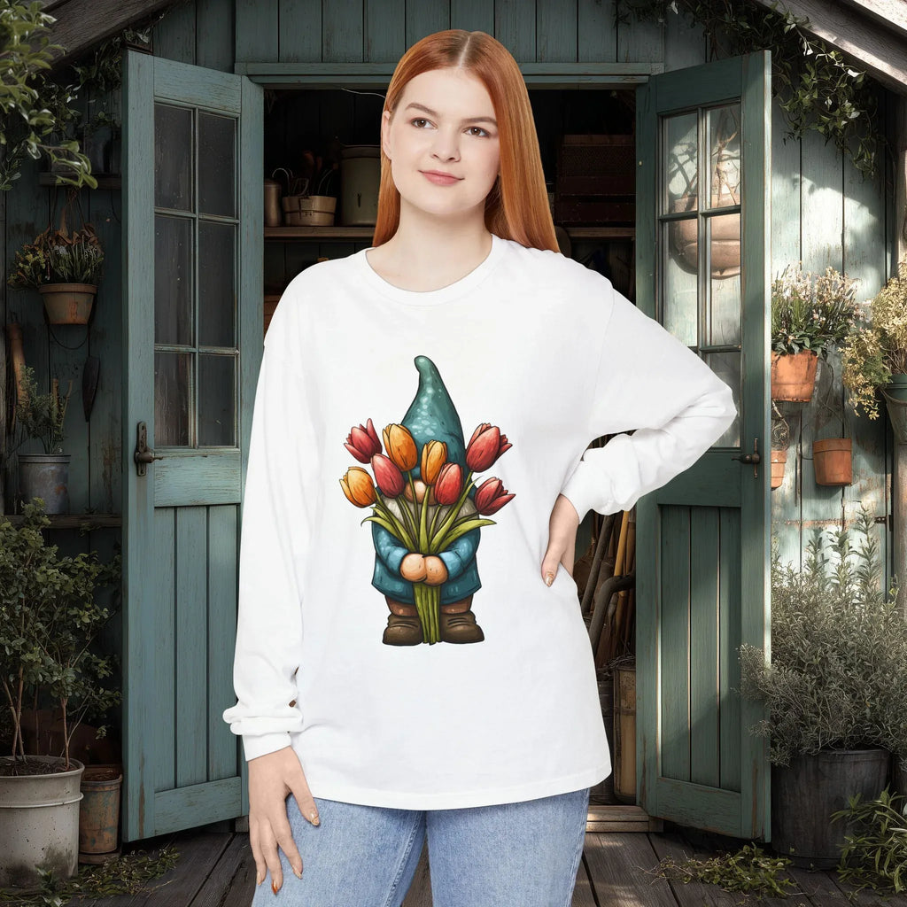 Bashful Gnome Shirt – Tulip Garden Long Sleeve Tee