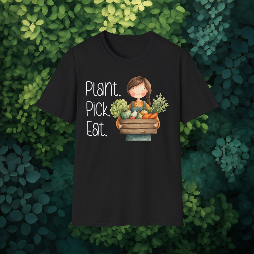 Plant Pick Eat, Cartoon Gardener T-Shirt