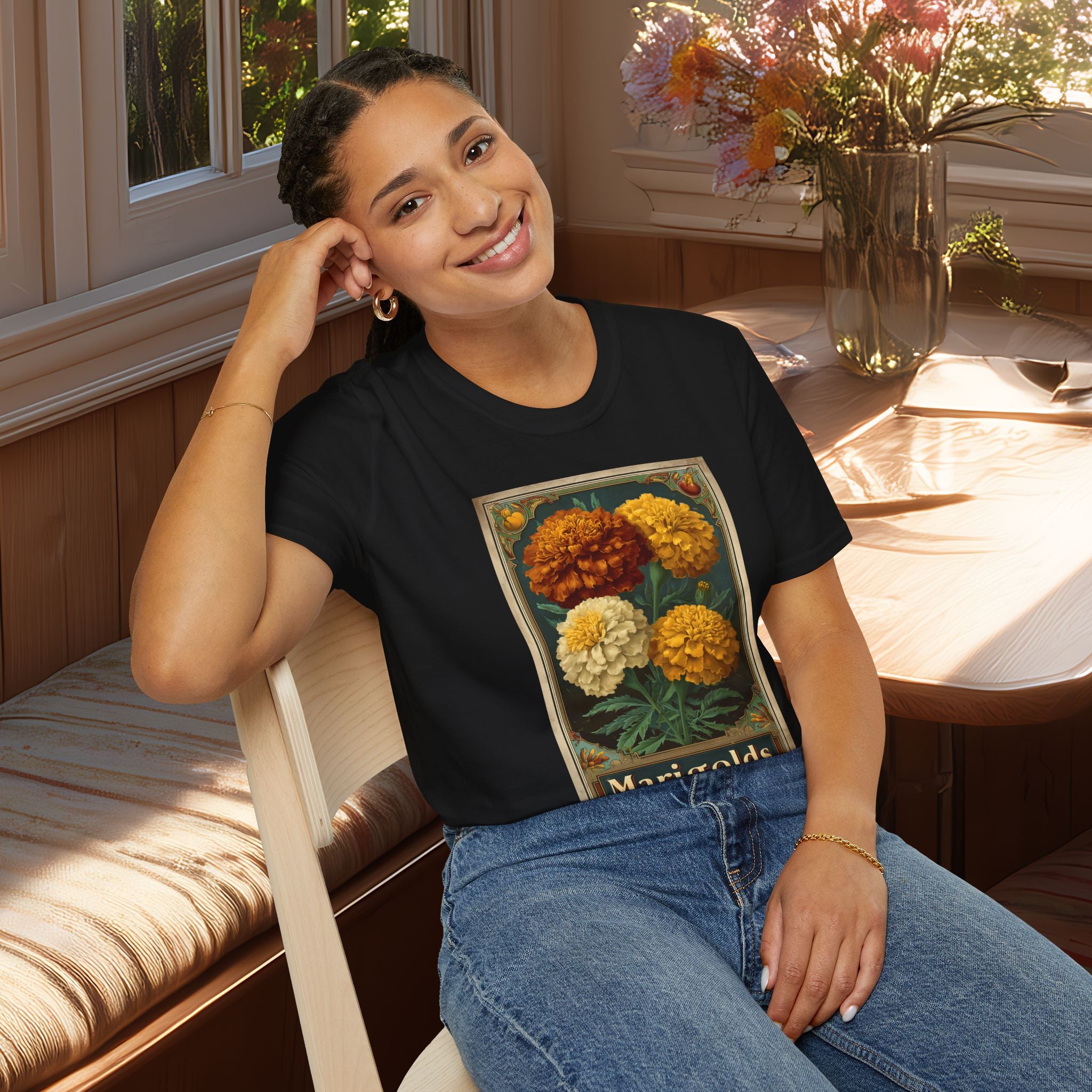 Vintage Marigolds Seed Packet Unisex T-Shirt for Gardeners, Nature Lovers