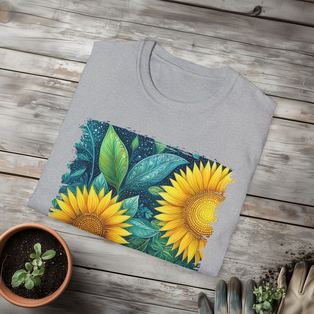 Whimsical Sunflower Garden T-Shirt for Plant Lovers and Gardeners