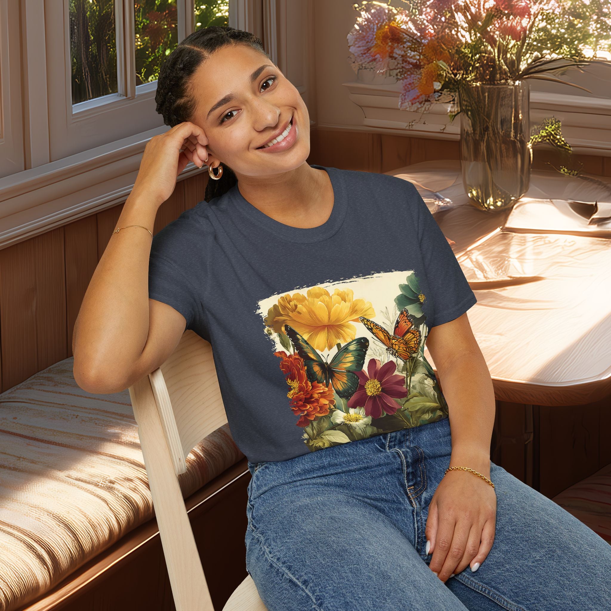 Butterflies & Blooms Retro Garden Flower T-Shirt