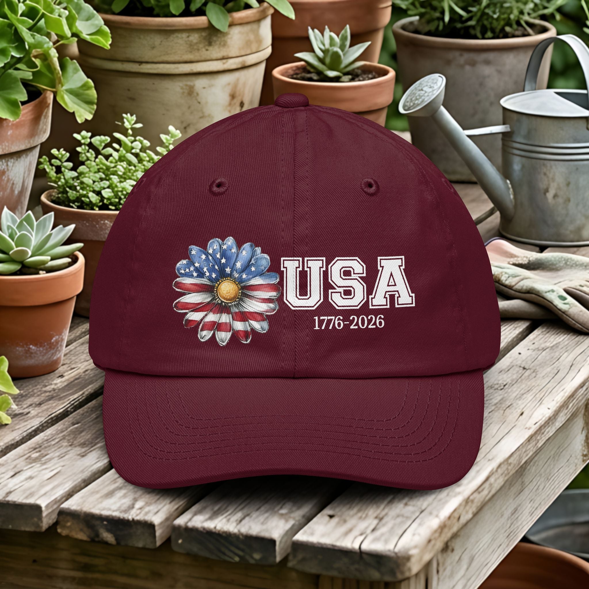 USA Flag Daisy Dad Hat – Patriotic 1776–2026