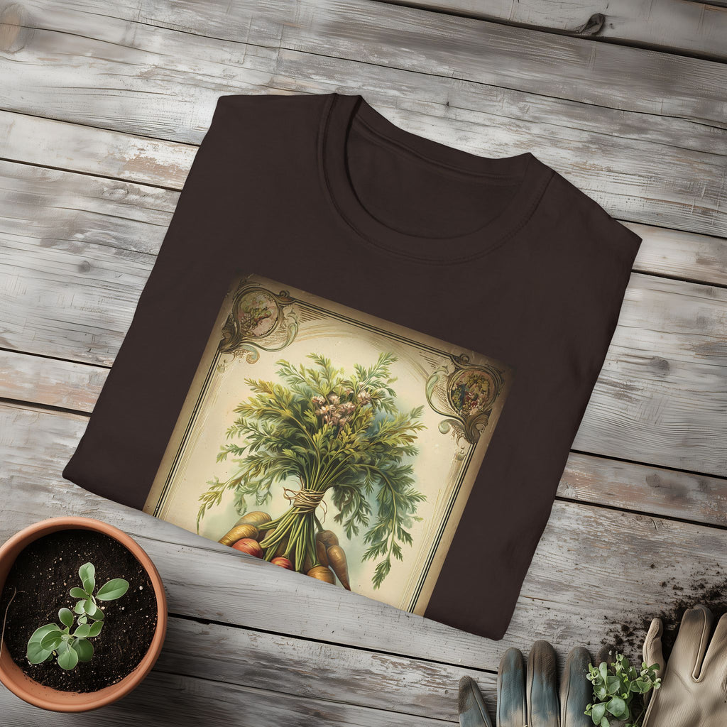 Retro Carrot Vegetable Seed Packet Unisex T-Shirt for Gardeners, Nature Lovers, Summer Casual Wear