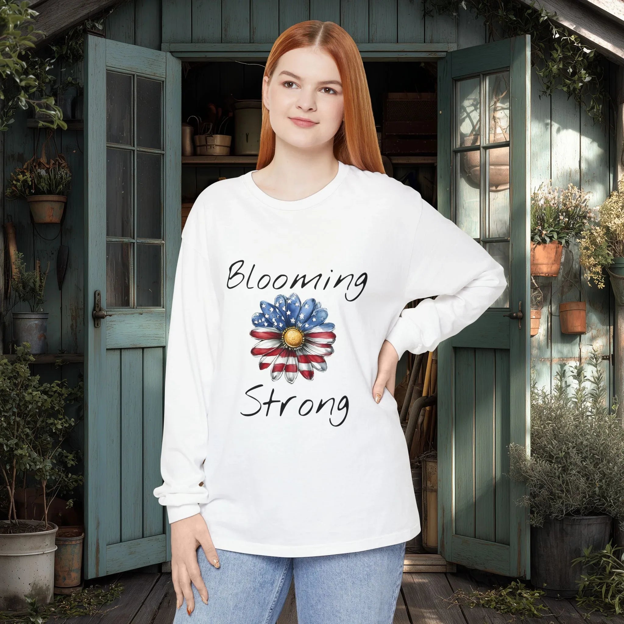 Blooming Strong Patriotic Long Sleeve Tee