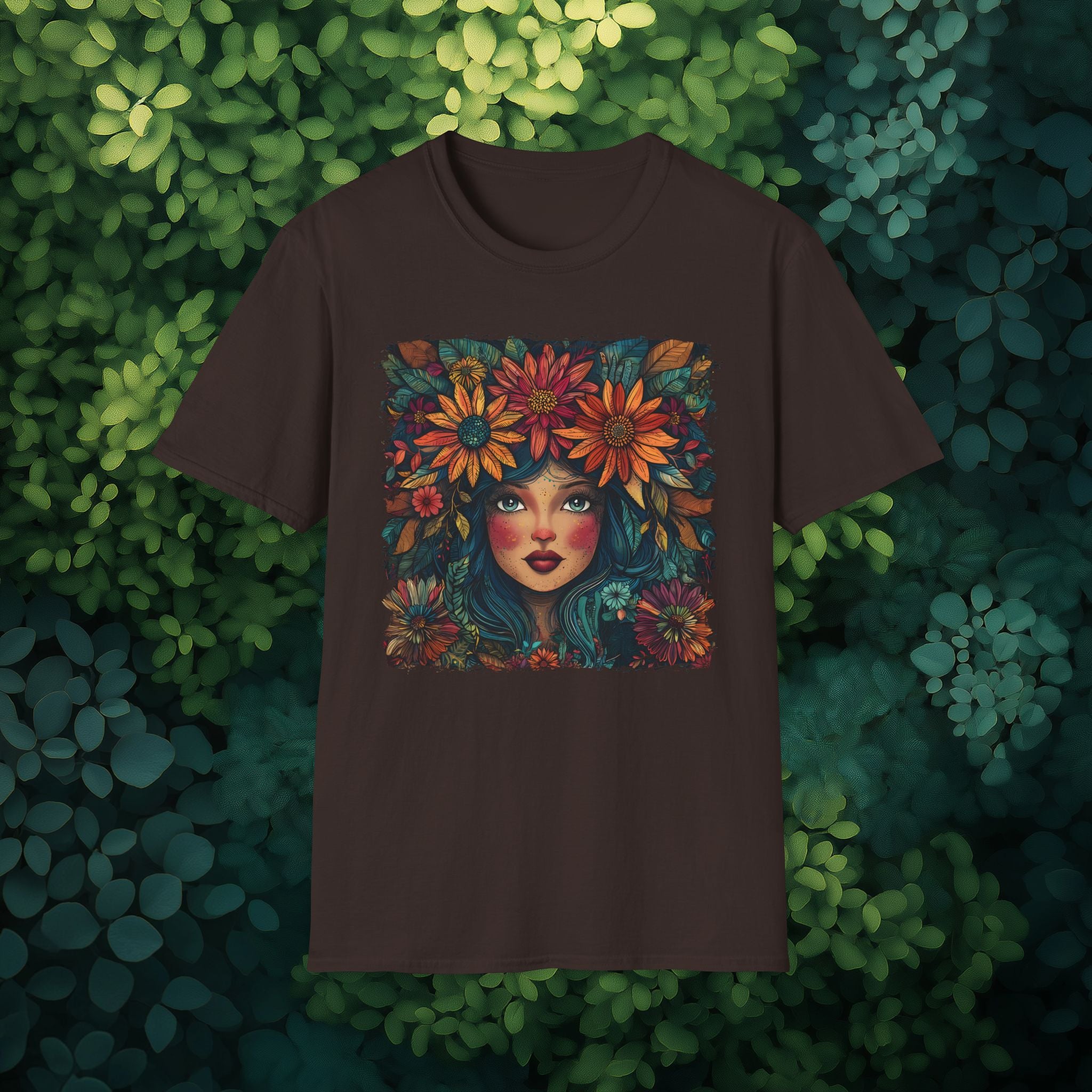Floral Fantasy Garden Goddess T-Shirt for Plant Lovers and Gardeners