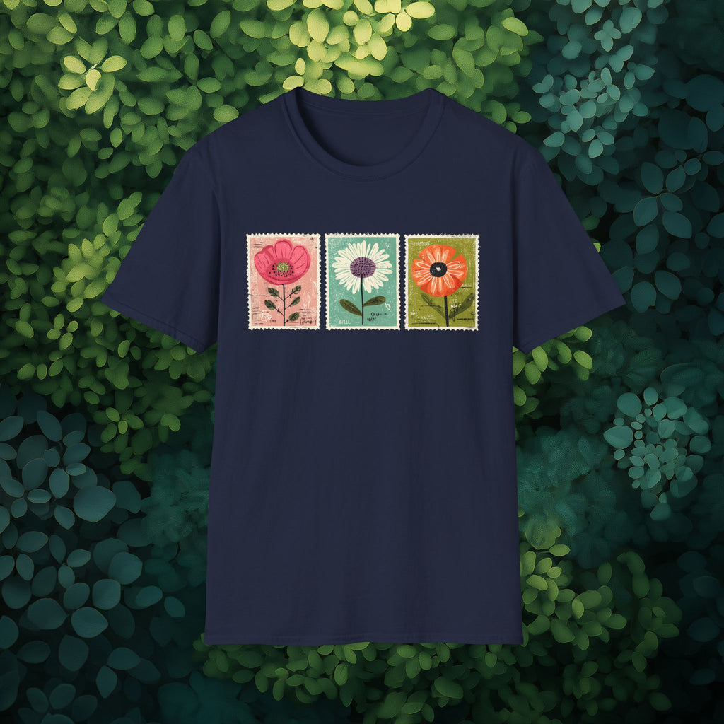 Charming Floral Stamp Trio T-Shirt for Gardeners