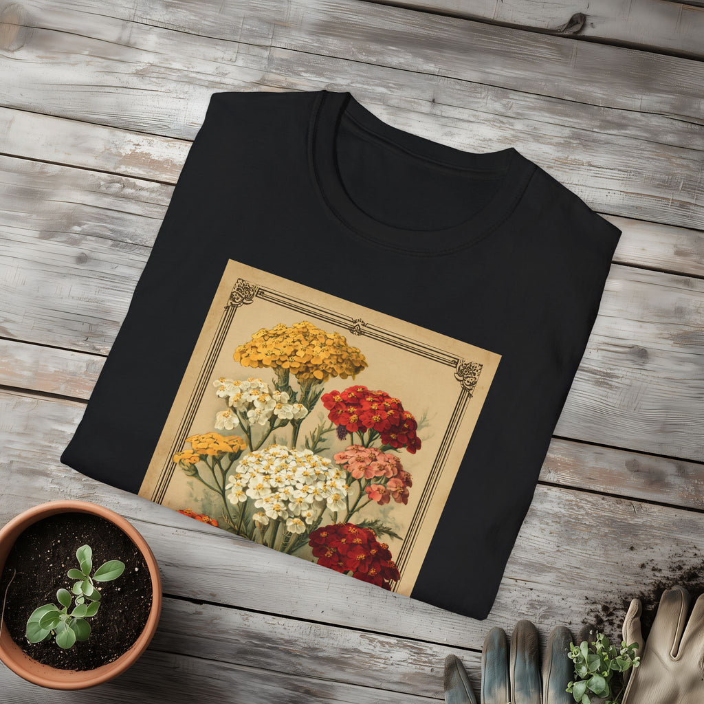 Retro Yarrow Seed Packet Unisex T-Shirt for Gardeners, Nature Lovers, Summer Casual Wear