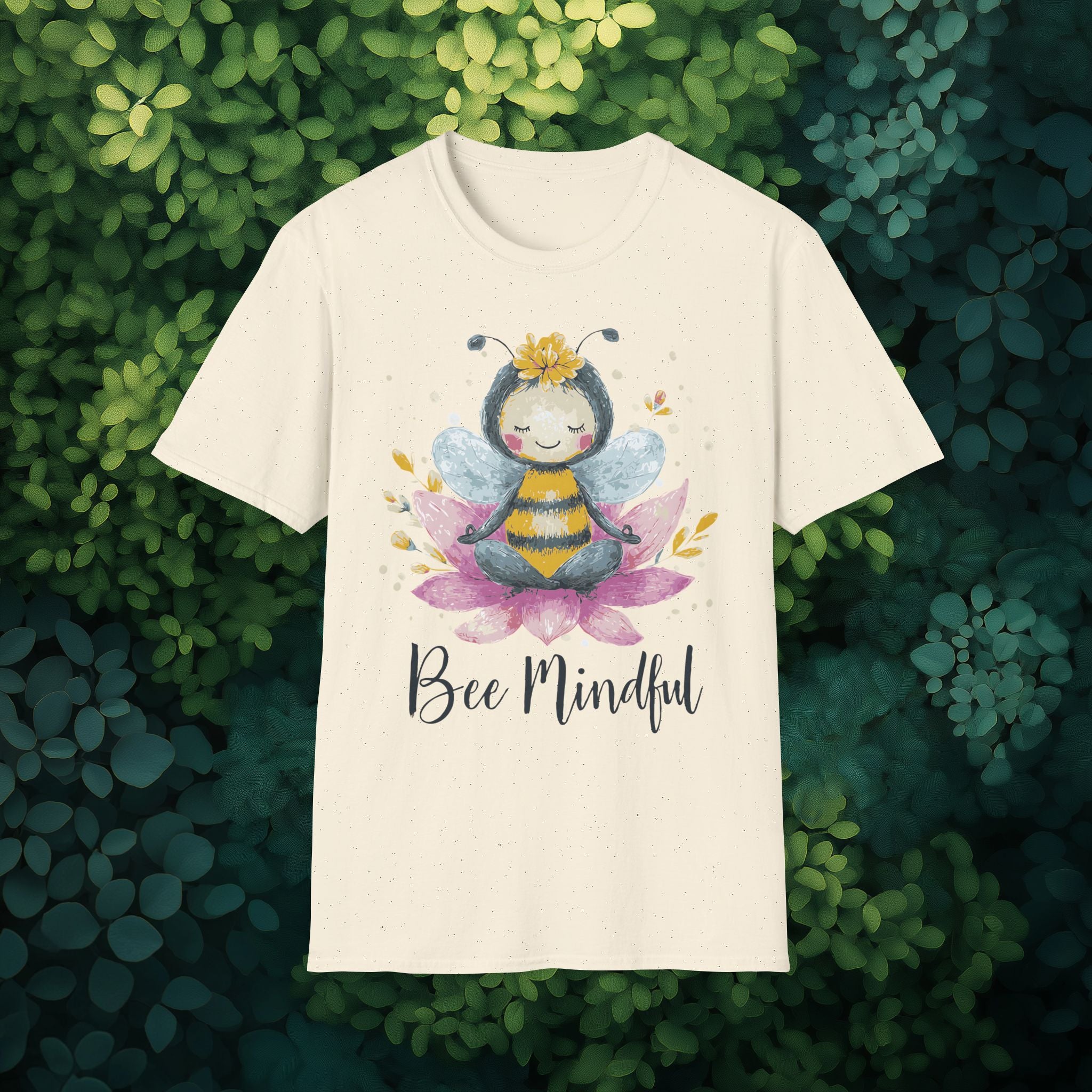 Bee Mindful Meditation Unisex T-Shirt for Gardeners, Nature Lovers, Yoga Enthusiasts