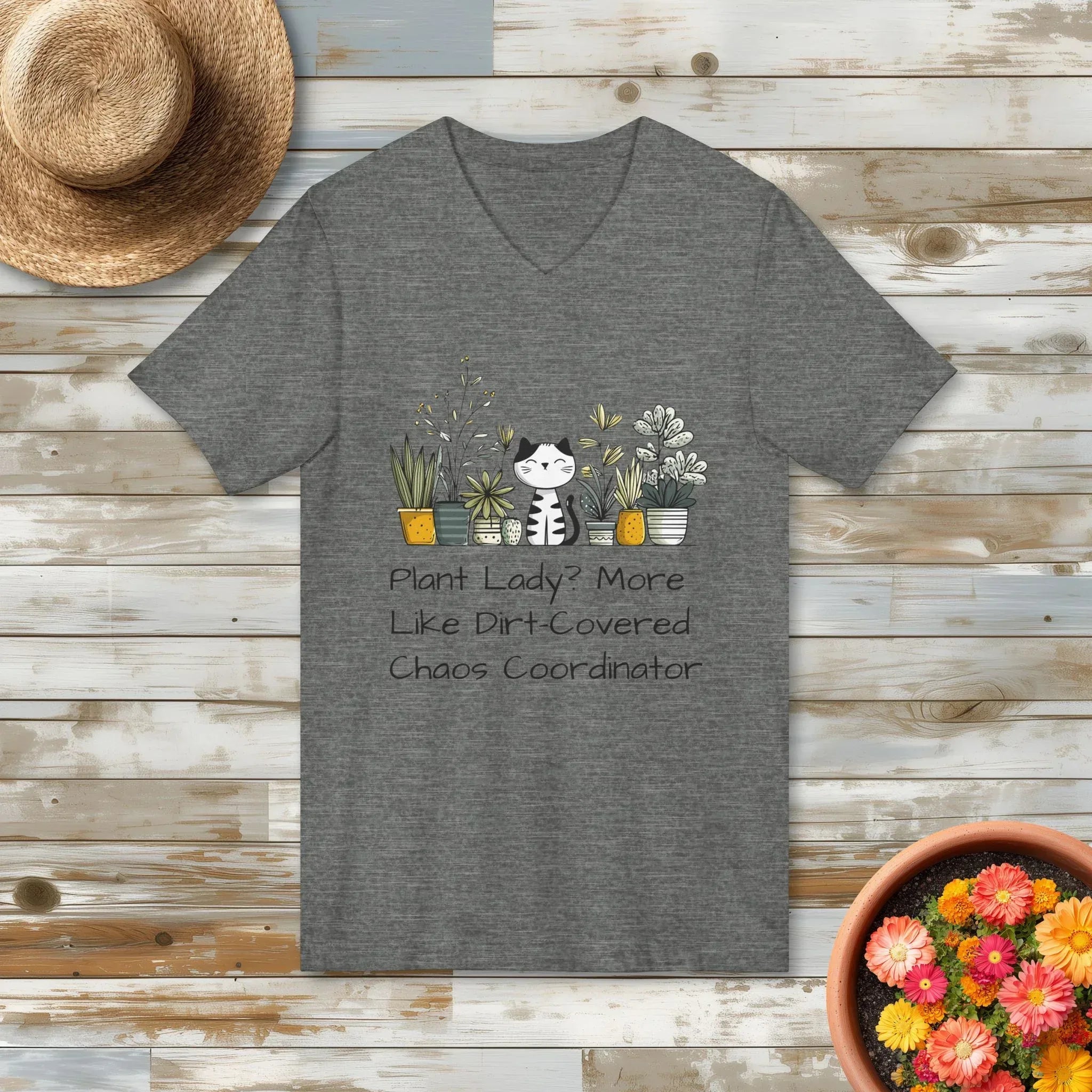 Dirt Covered Chaos Coordinator V-Neck Shirt – Plant Lady Cat Mom