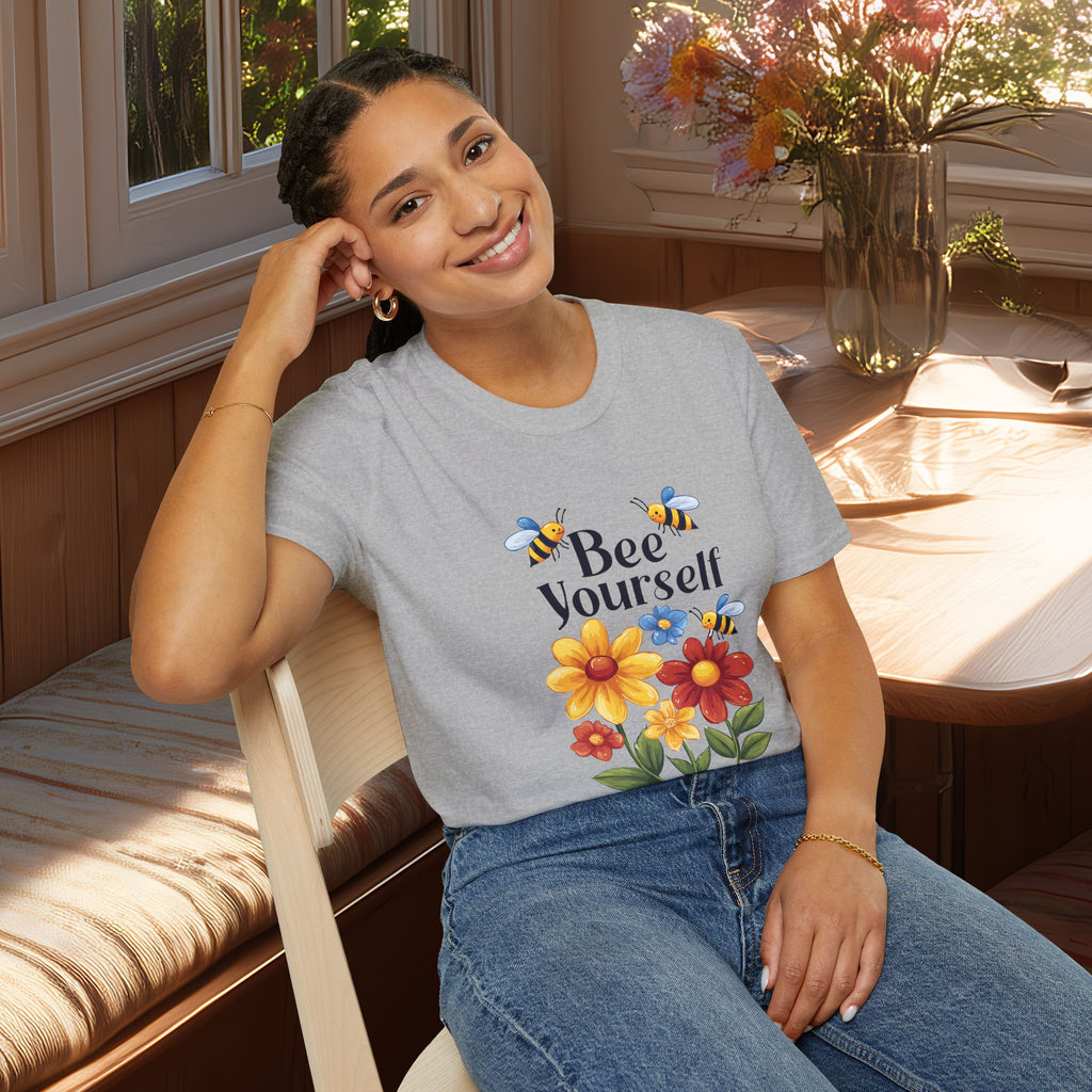 Bee Yourself Cartoon Bees and Flowers T-shirt for Nature and Bee Lovers