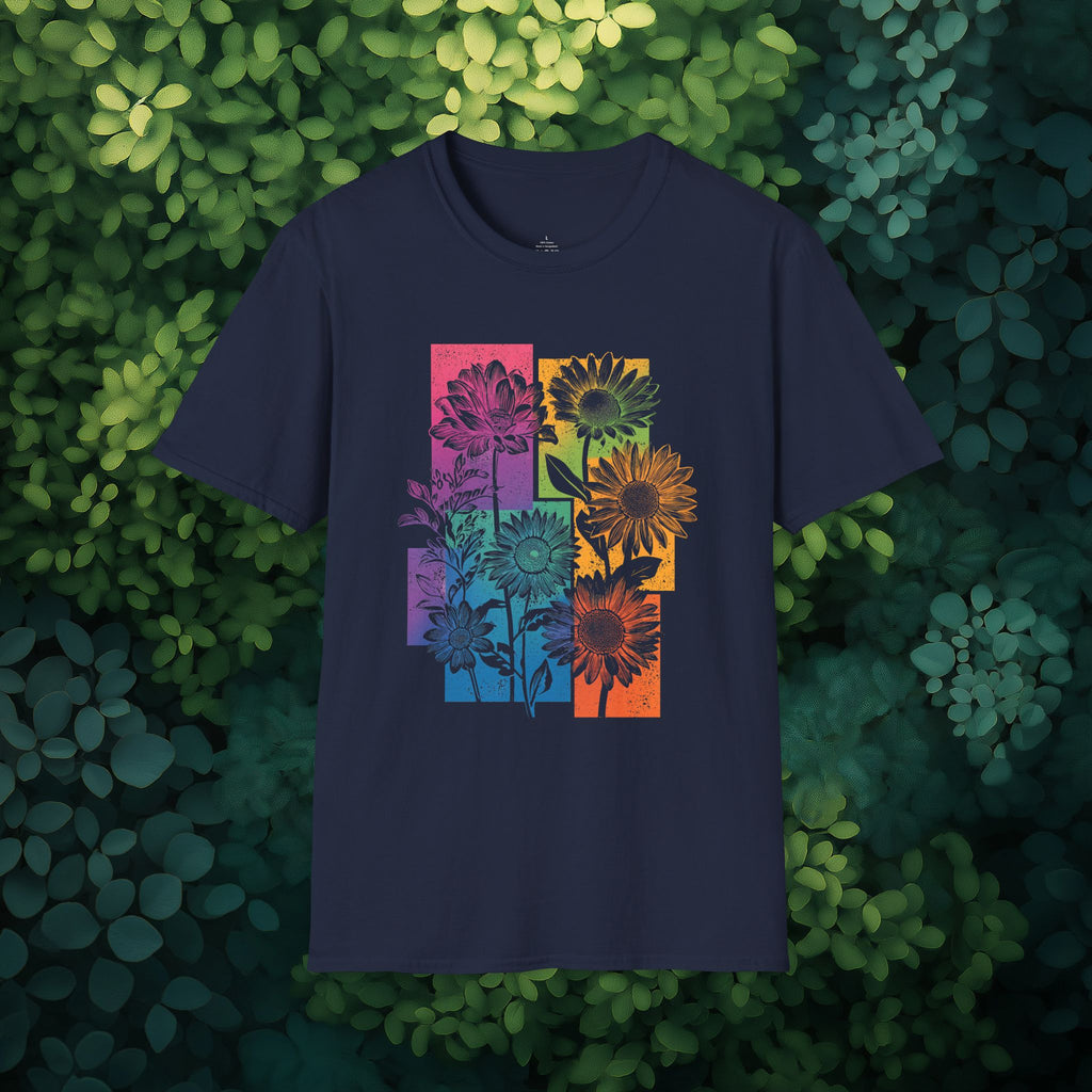 Retro Rainbow Floral Collage T-Shirt