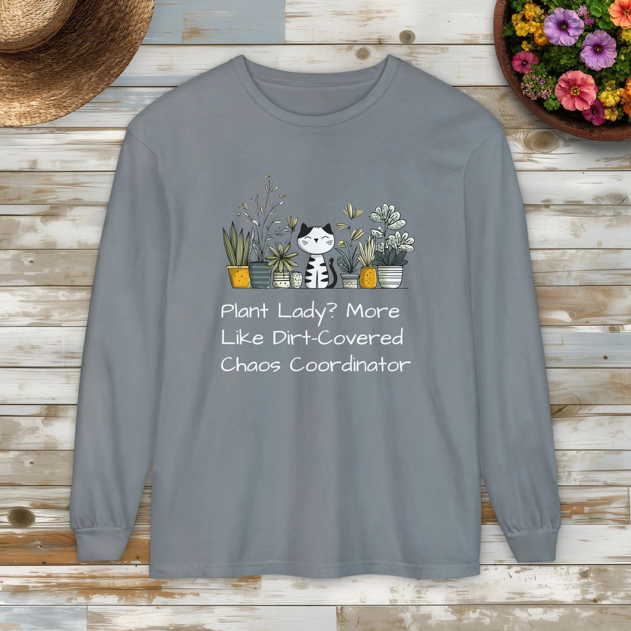 Plant Lady Chaos Coordinator - Cat & Plants Long Sleeve Tee