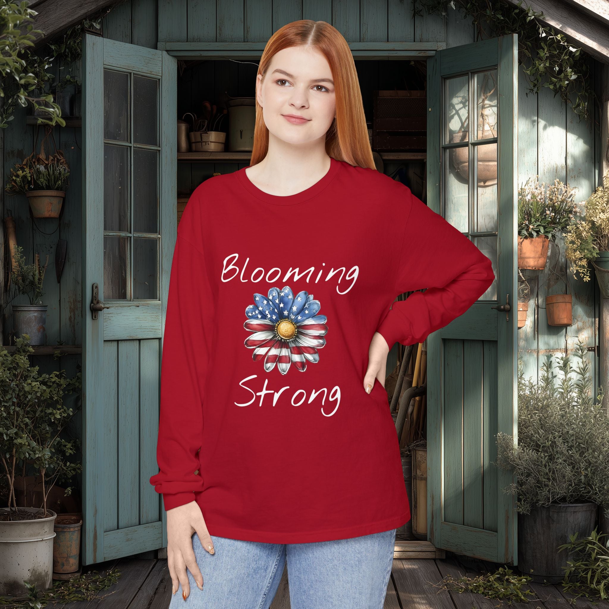 Blooming Strong Patriotic Long Sleeve Tee