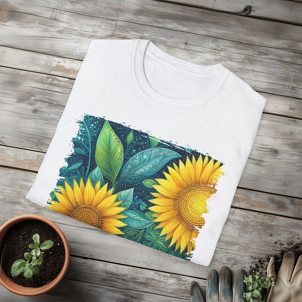 Whimsical Sunflower Garden T-Shirt for Plant Lovers and Gardeners