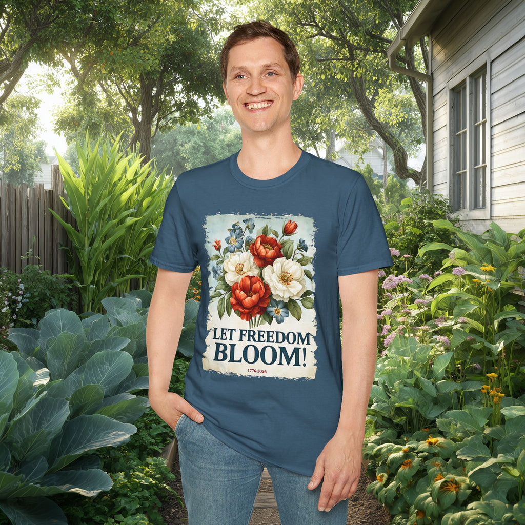 Let Freedom Bloom Patriotic Floral Vintage Poster T-Shirt