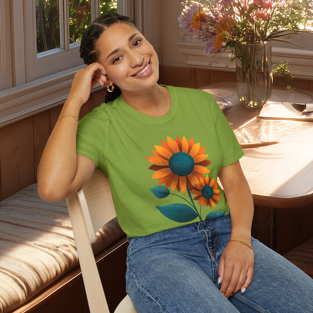Minimalist Sunflower Duo T-Shirt – Modern Garden Style