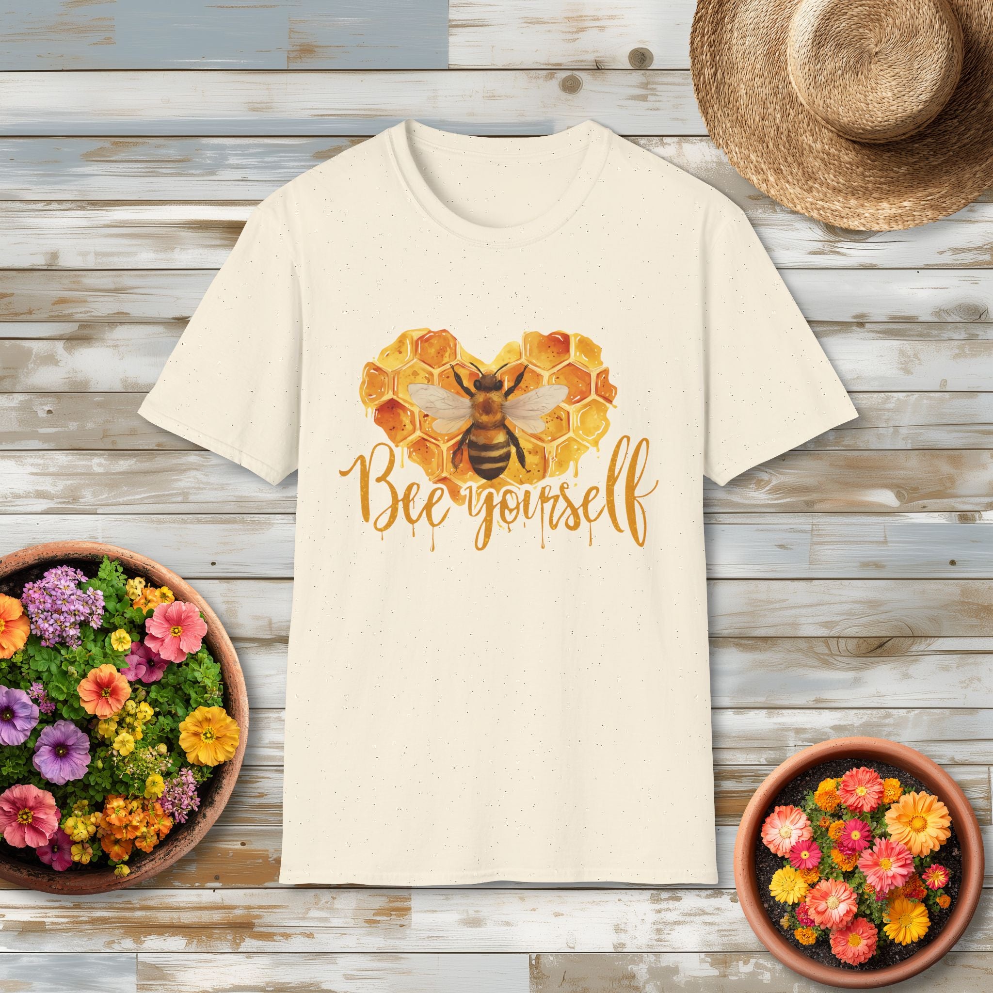 Sweet Honeycomb Heart Bee Yourself T-Shirt for Gardeners, Nature Lovers, Bee Enthusiasts
