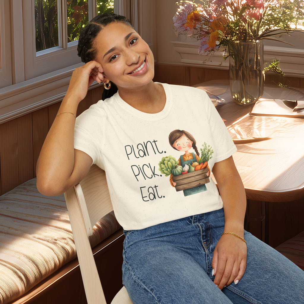 Plant Pick Eat, Cartoon Gardener T-Shirt