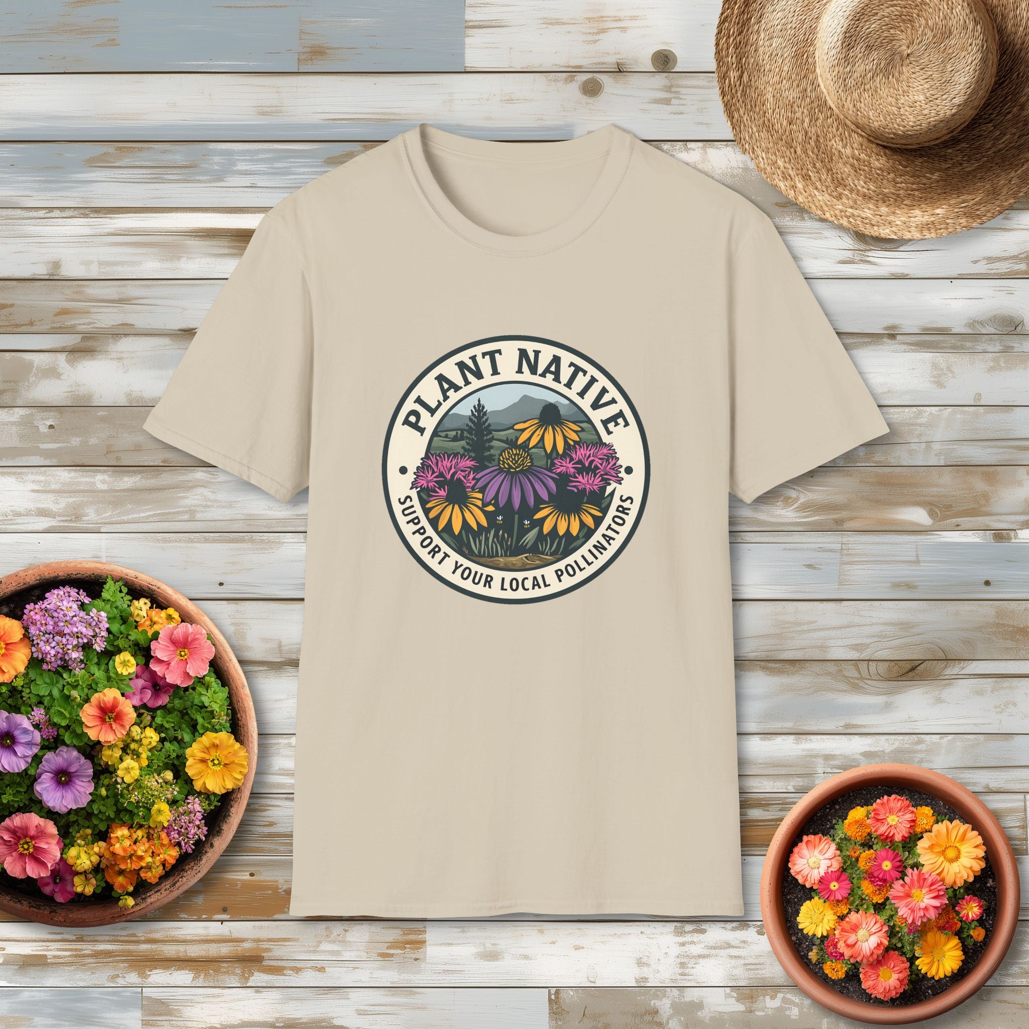 Plant Native Pollinator Garden Wildflower Emblem T-Shirt