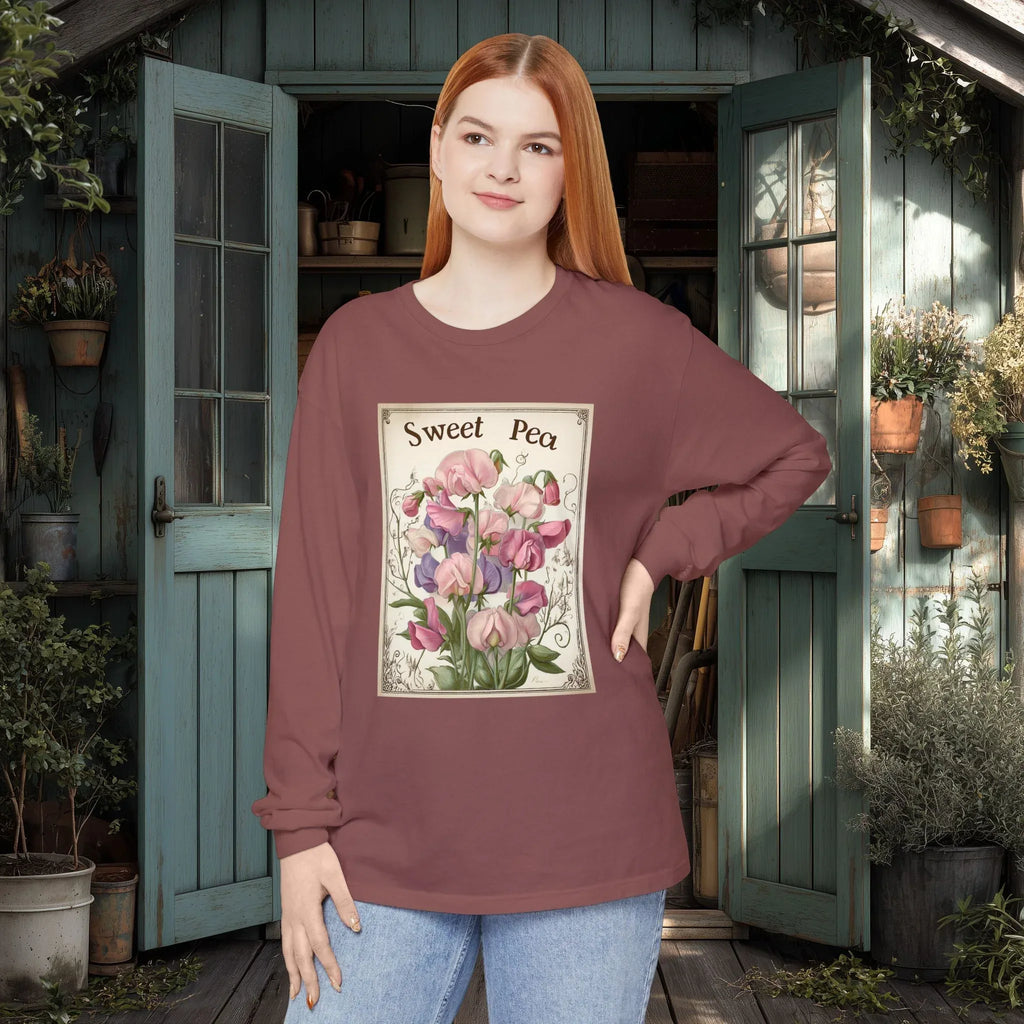 Sweet Peas Vintage Seed Packet Long Sleeve Tee