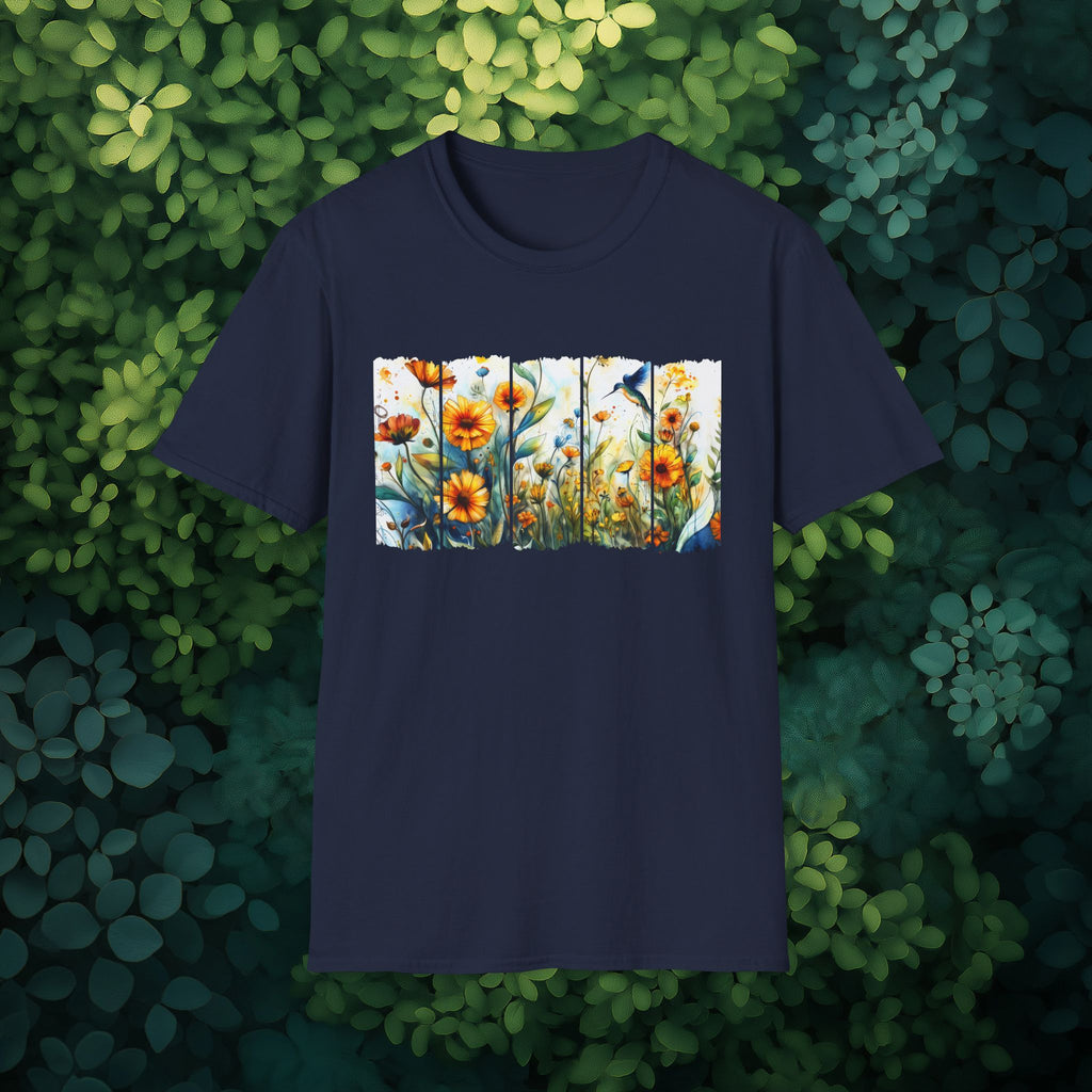 Hummingbird in Wildflowers Unisex T-Shirt for Gardeners, Nature Lovers, Bee Enthusiasts