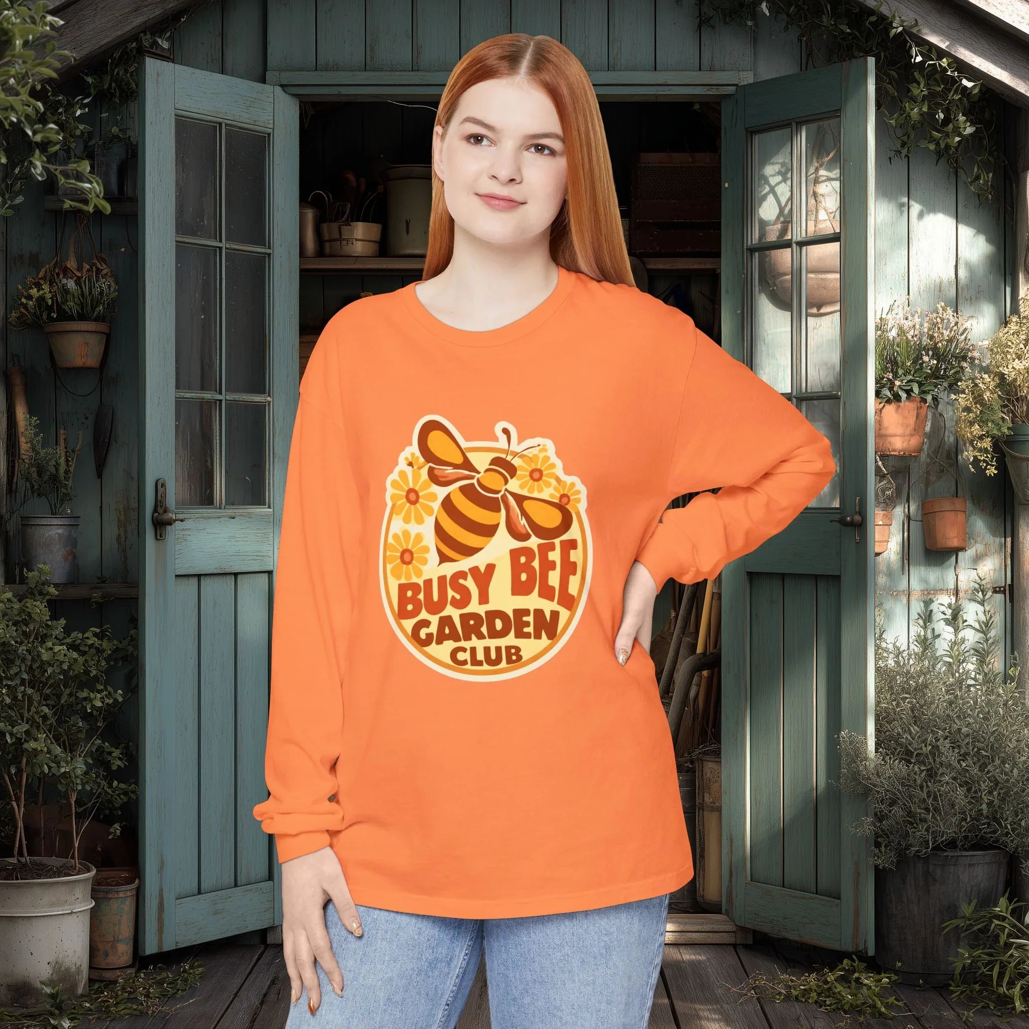 Busy Bee Garden Club Long Sleeve Tee – Retro 60s Bee Shirt