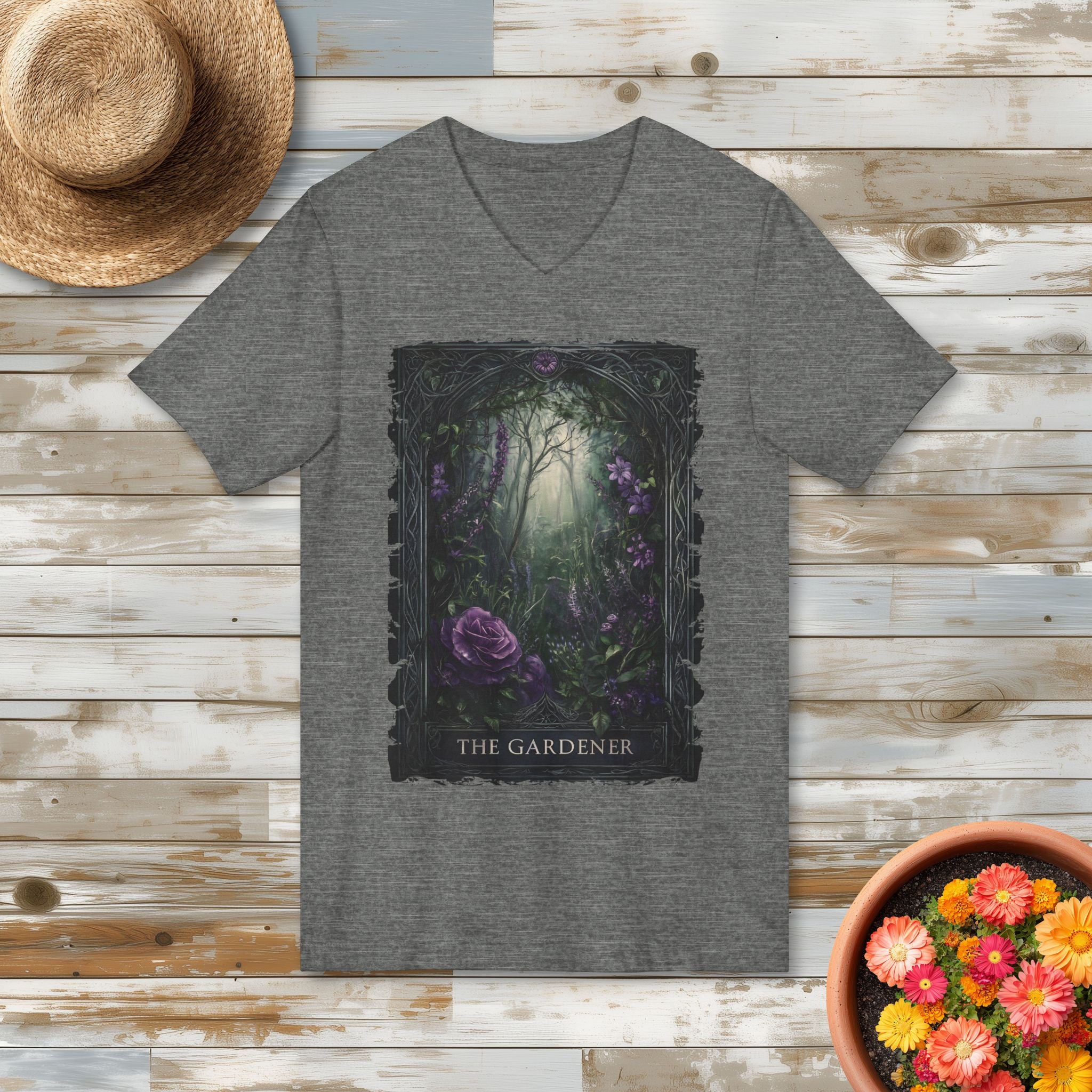 The Gardener Gothic Tarot Rose V-Neck T-Shirt