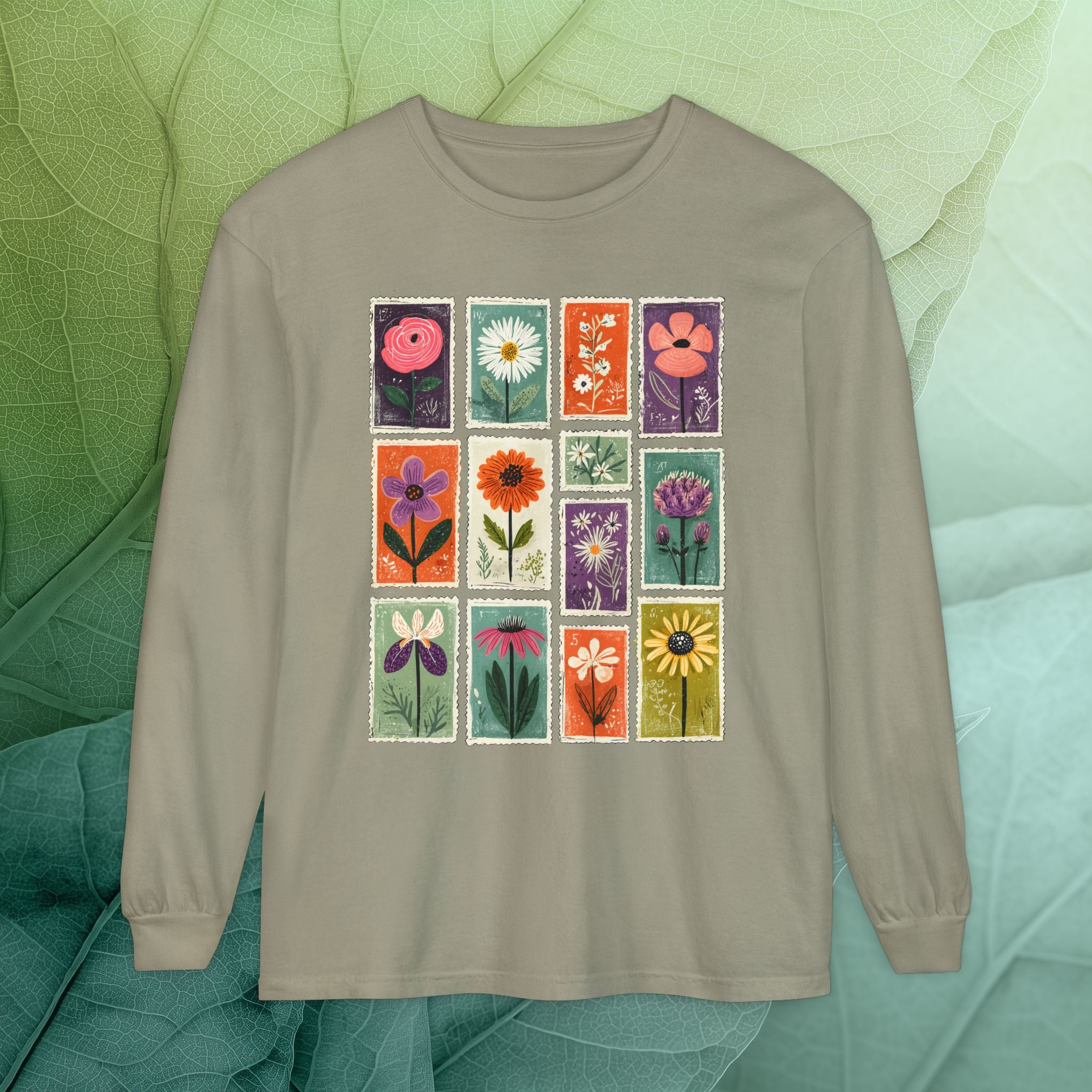 Floral Stamp Collage Long Sleeve Tee