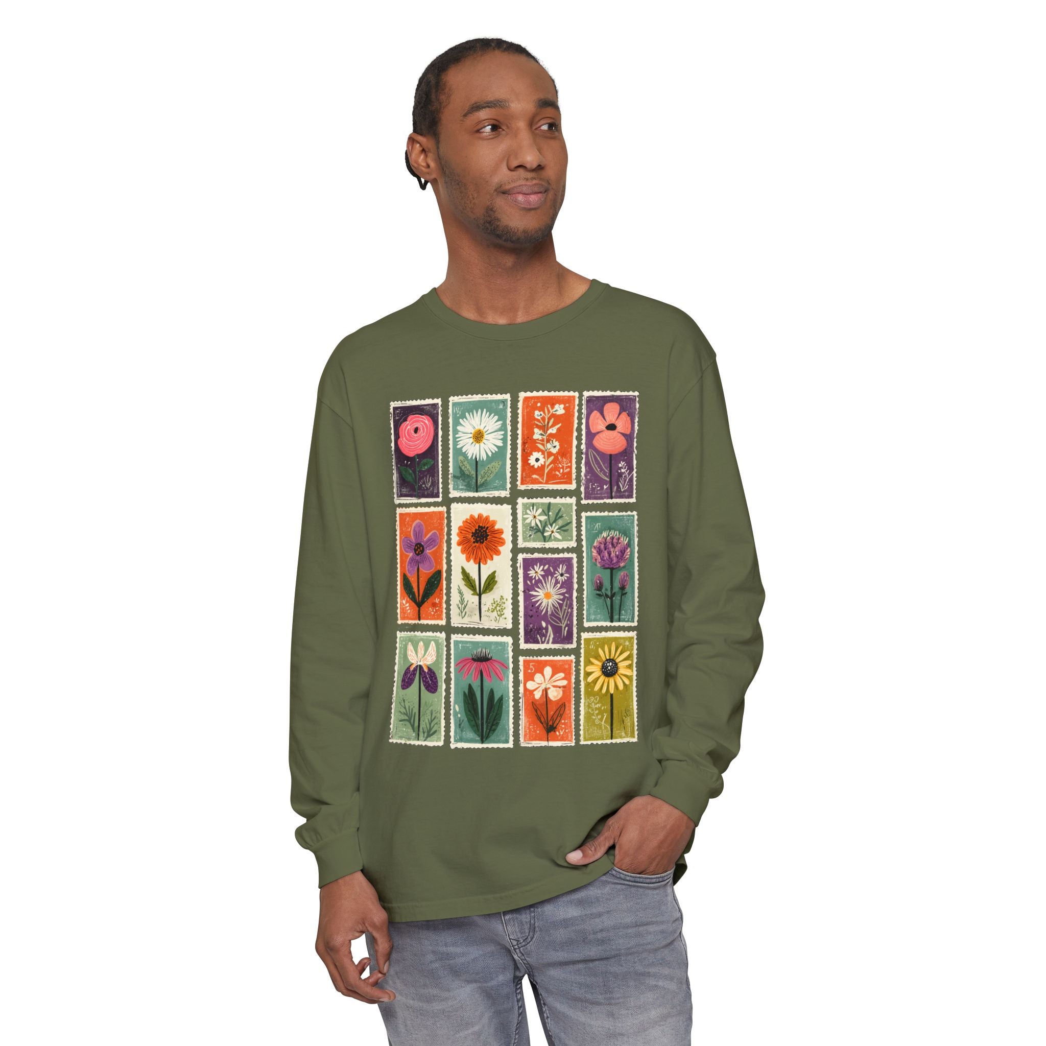 Floral Stamp Collage Long Sleeve Tee